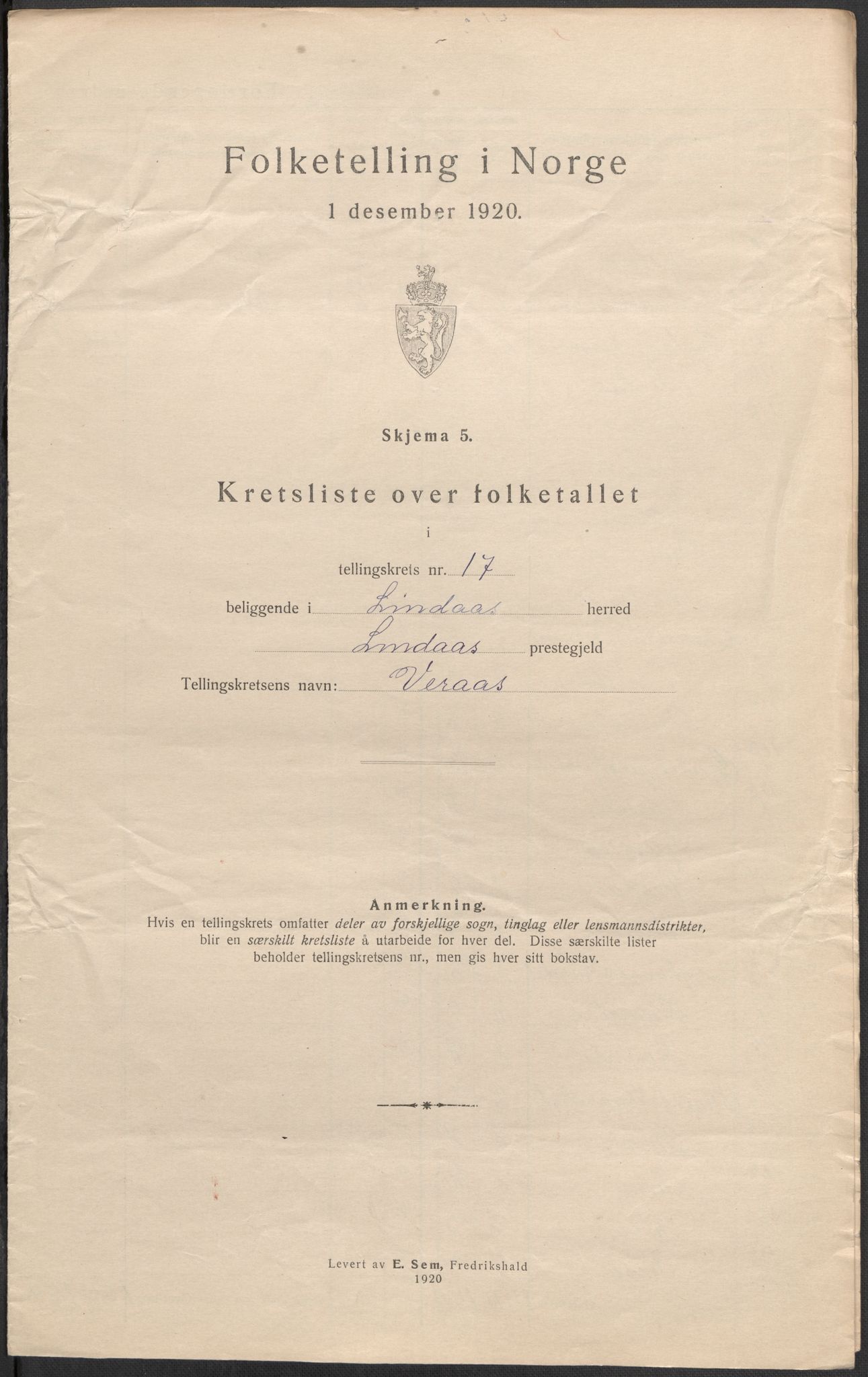SAB, 1920 census for Lindås, 1920, p. 56