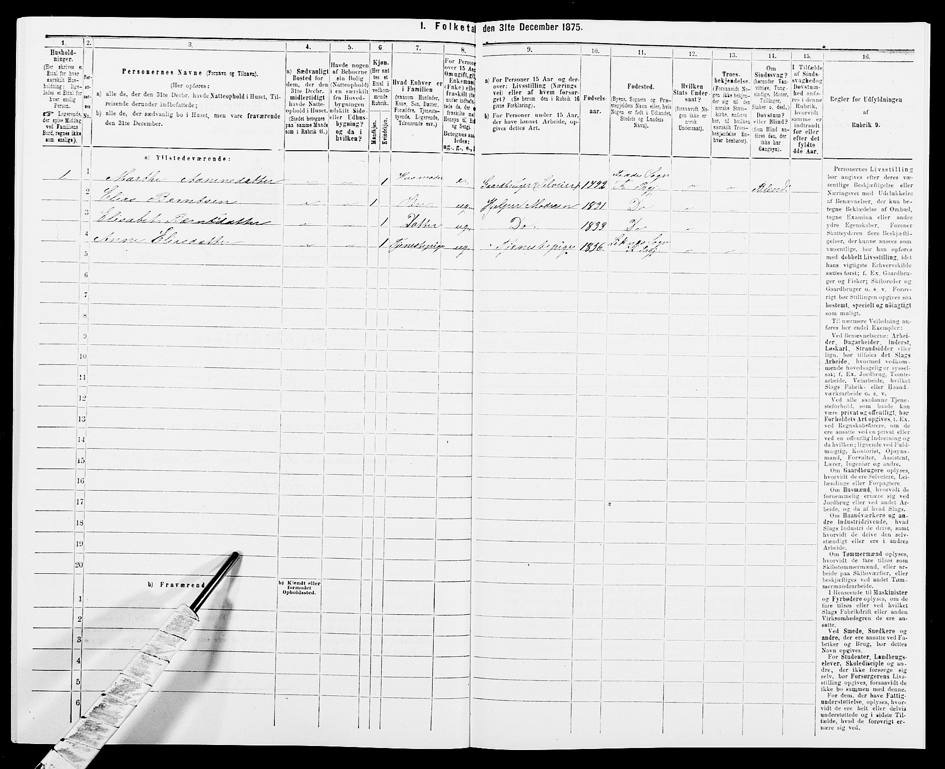 SAK, 1875 census for 1037P Kvinesdal, 1875, p. 1554