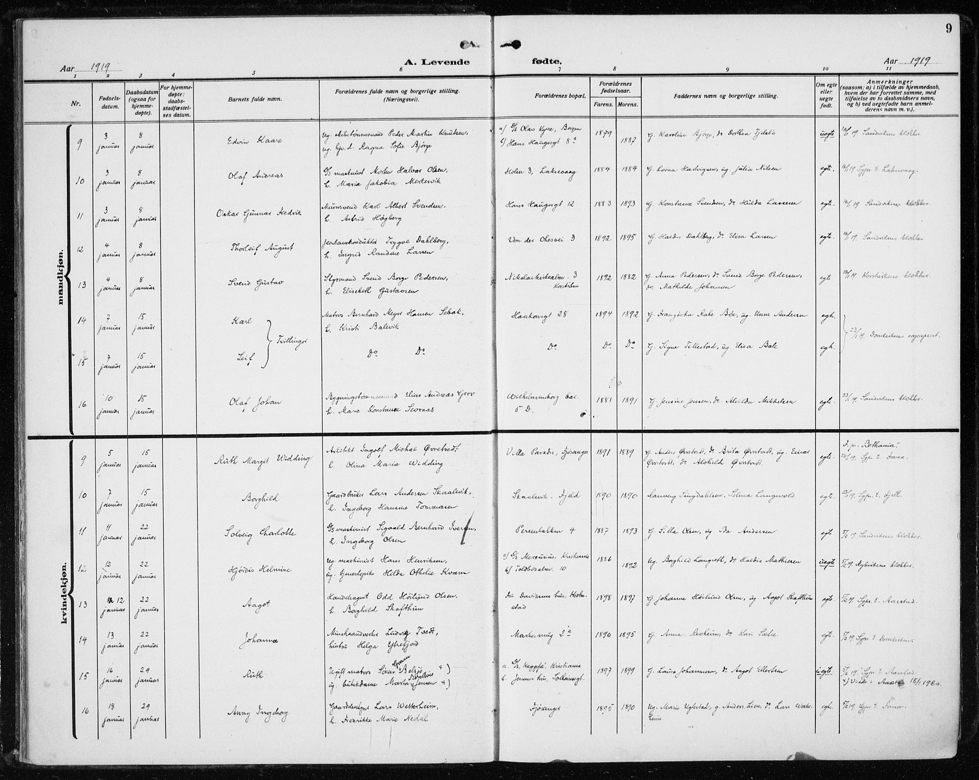 Fødselsstiftelsens sokneprestembete*, SAB/-: Parish register (official) no. A 5, 1918-1926, p. 9