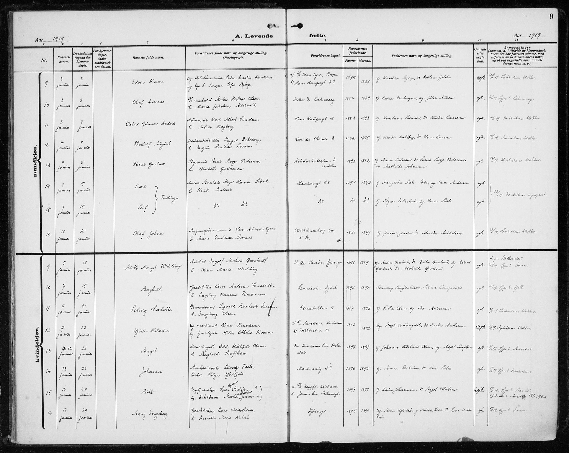 Fødselsstiftelsens sokneprestembete*, SAB/-: Parish register (official) no. A 5, 1918-1926, p. 9