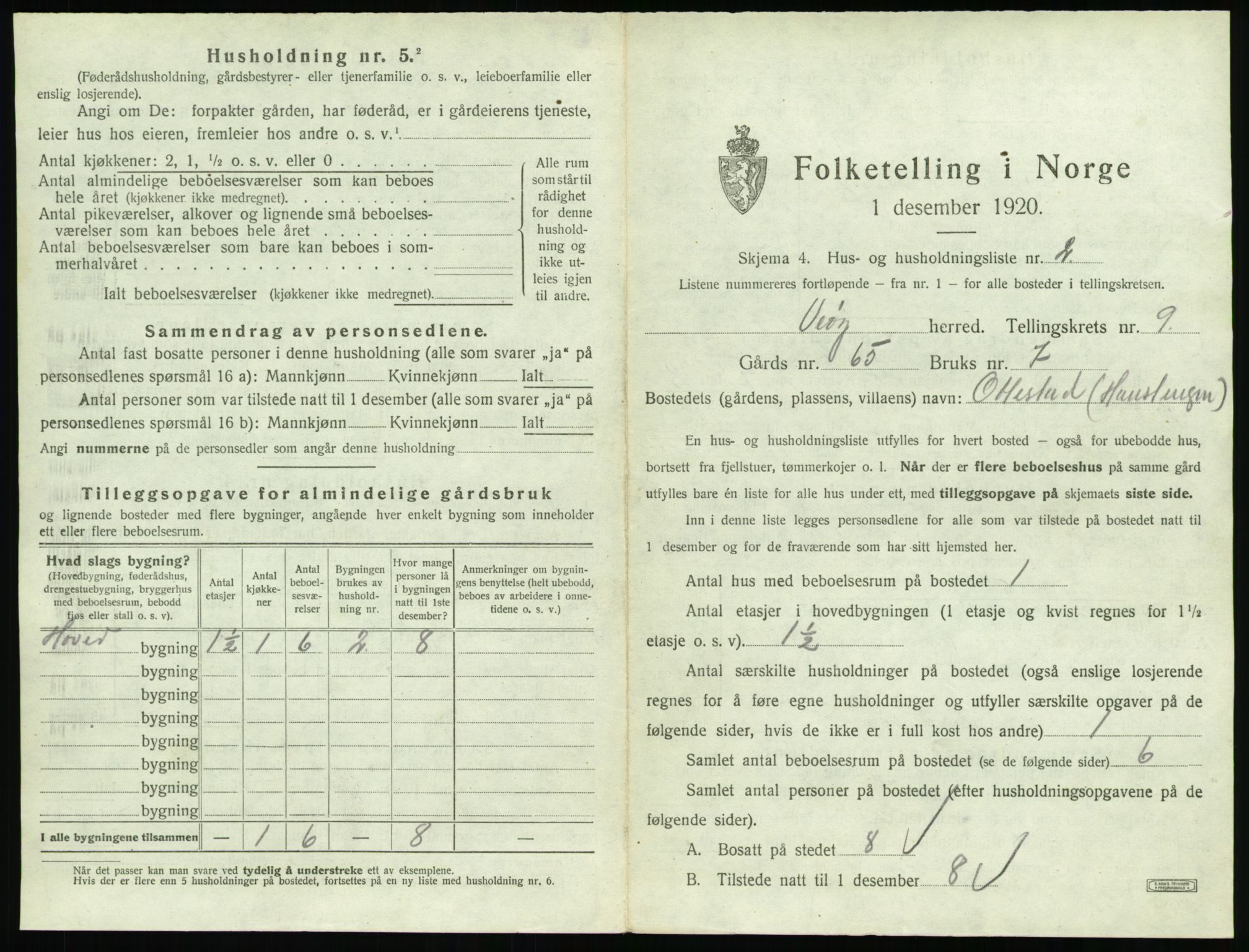 SAT, 1920 census for Veøy, 1920, p. 661