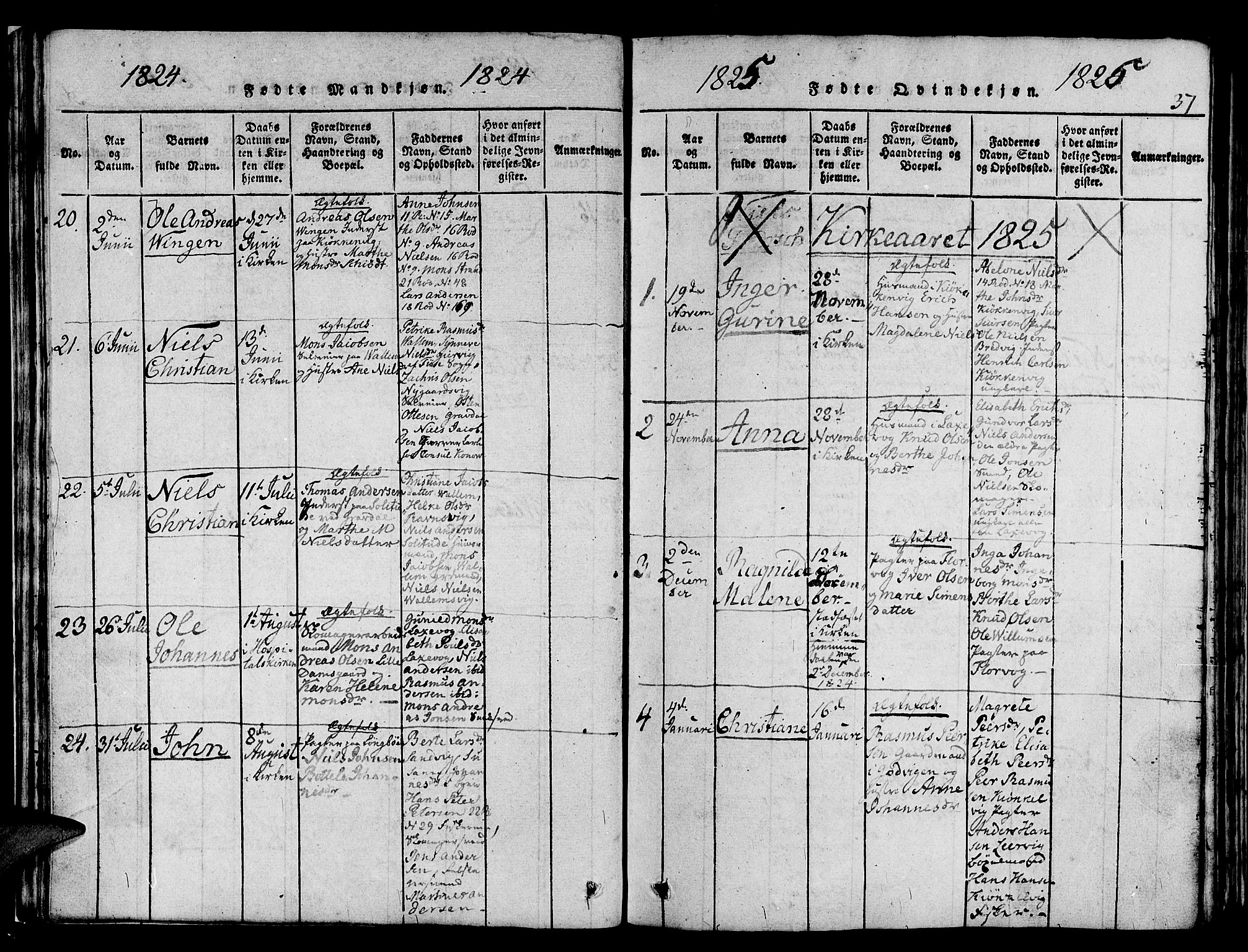 Askøy Sokneprestembete, AV/SAB-A-74101/H/Ha/Haa/Haaa/L0003: Parish register (official) no. A 3, 1815-1825, p. 37