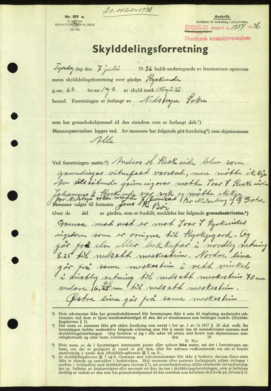 Nordfjord sorenskriveri, AV/SAB-A-2801/02/02b/02bj/L0001: Mortgage book no. A1, 1936-1937, Diary no: : 1324/1936