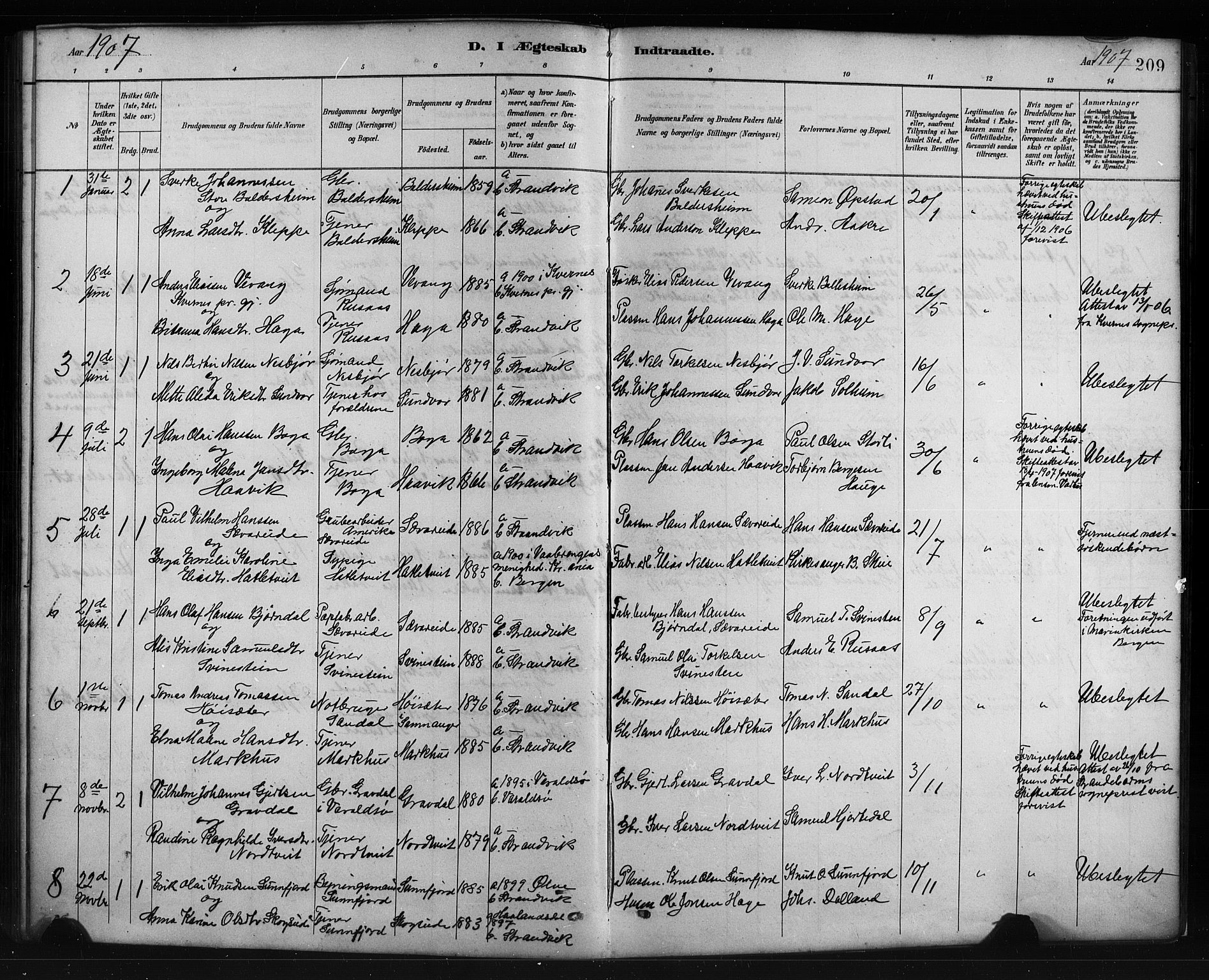 Fusa sokneprestembete, SAB/A-75401/H/Hab: Parish register (copy) no. C 2, 1886-1926, p. 209