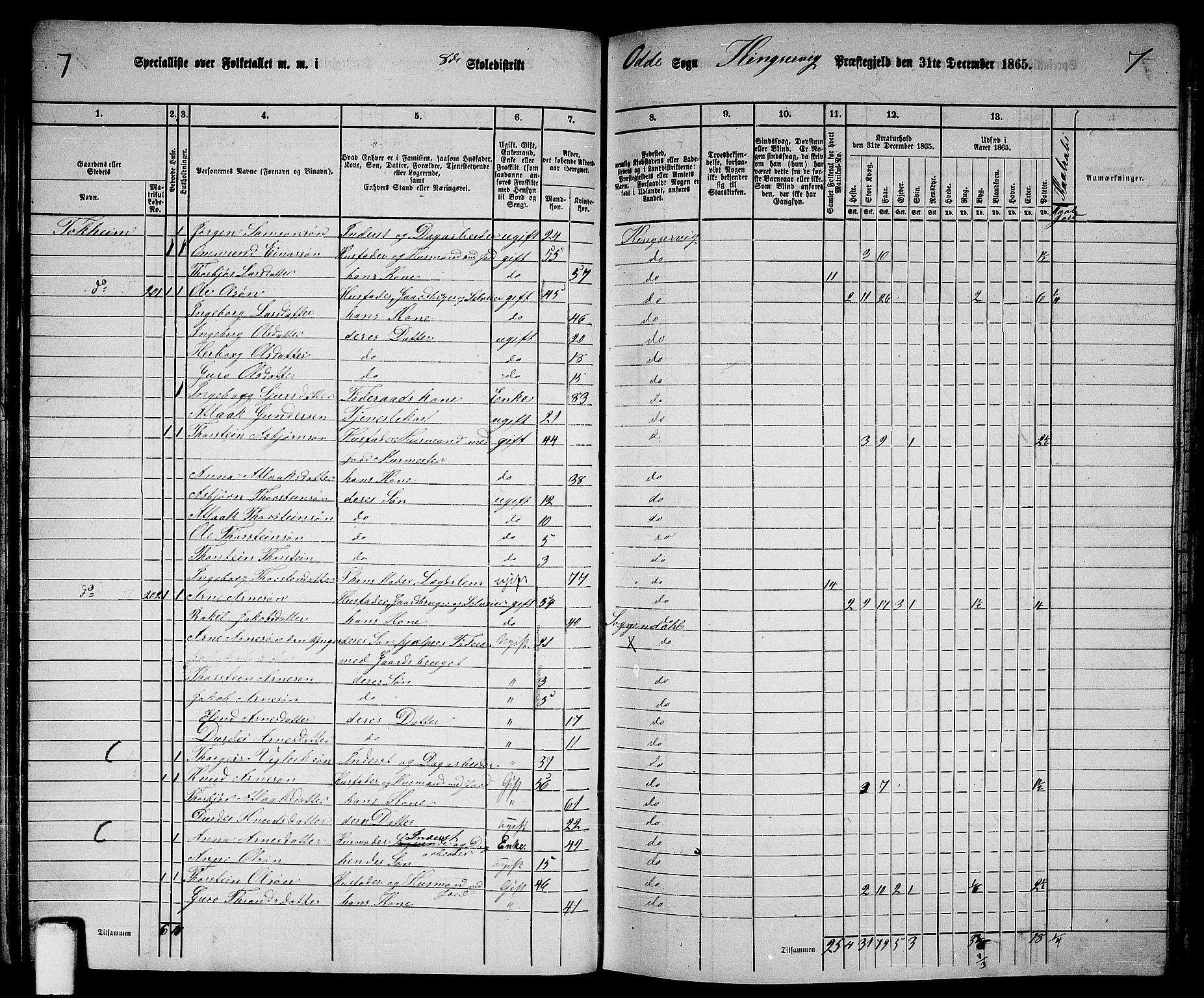 RA, 1865 census for Kinsarvik, 1865, p. 65