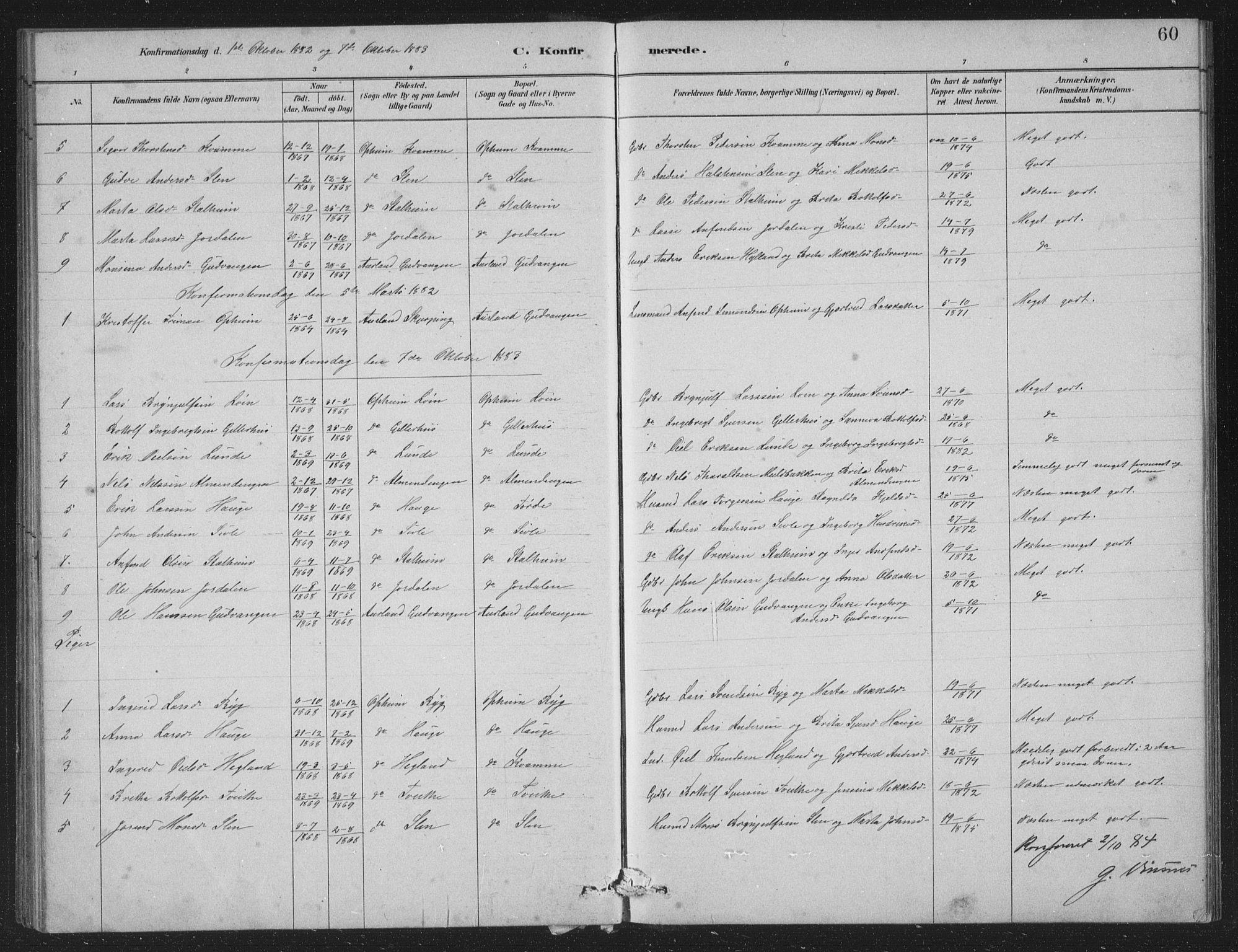 Vossestrand Sokneprestembete, SAB/A-79101/H/Hab: Parish register (copy) no. A 2, 1880-1902, p. 60