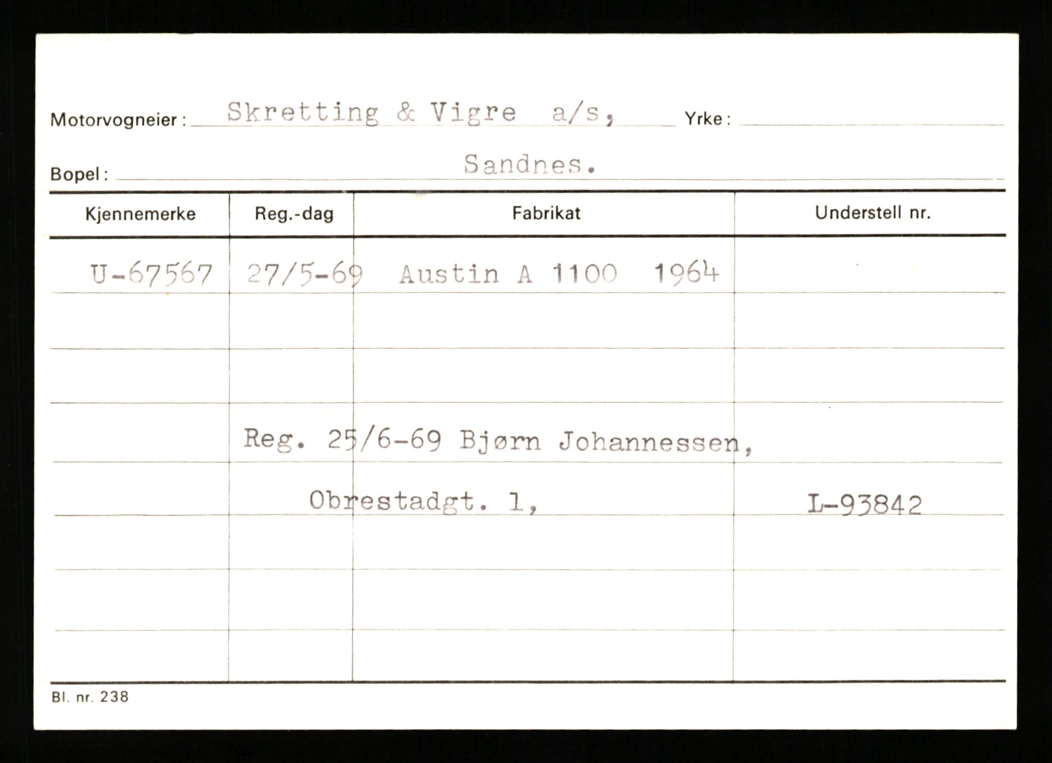 Stavanger trafikkstasjon, AV/SAST-A-101942/0/G/L0008: Registreringsnummer: 67519 - 84533, 1930-1971, p. 5