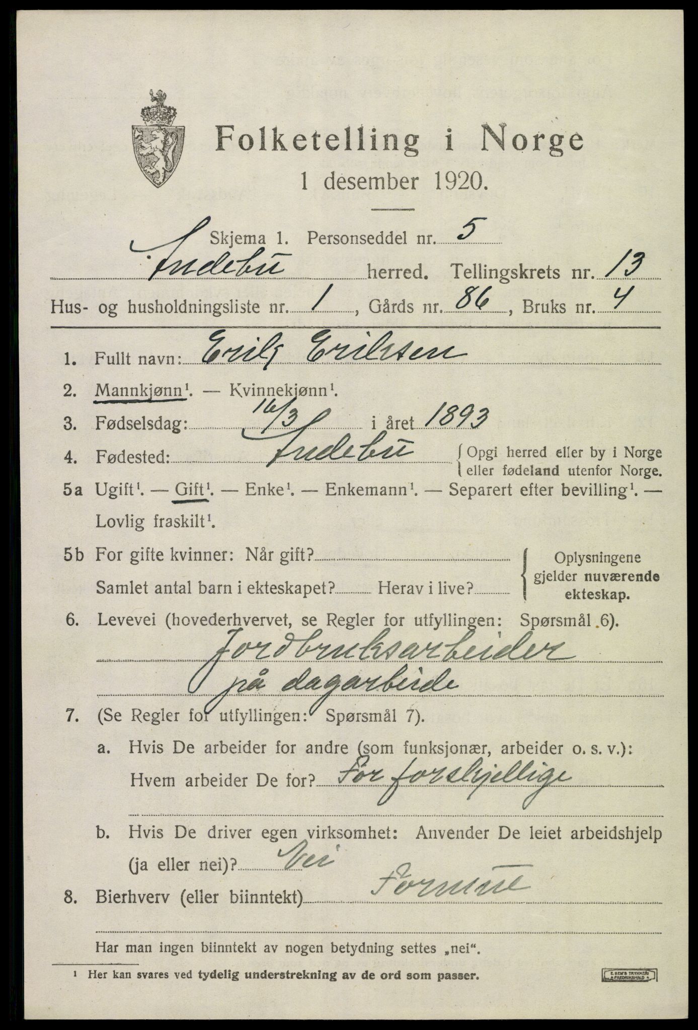 SAKO, 1920 census for Andebu, 1920, p. 4796