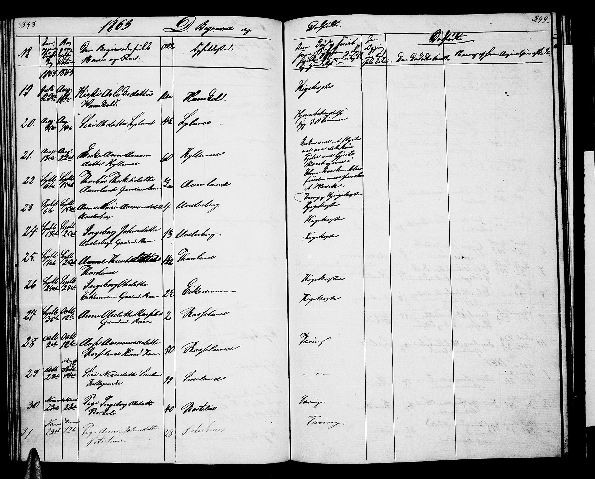 Åseral sokneprestkontor, AV/SAK-1111-0051/F/Fb/L0001: Parish register (copy) no. B 1, 1856-1877, p. 348-349