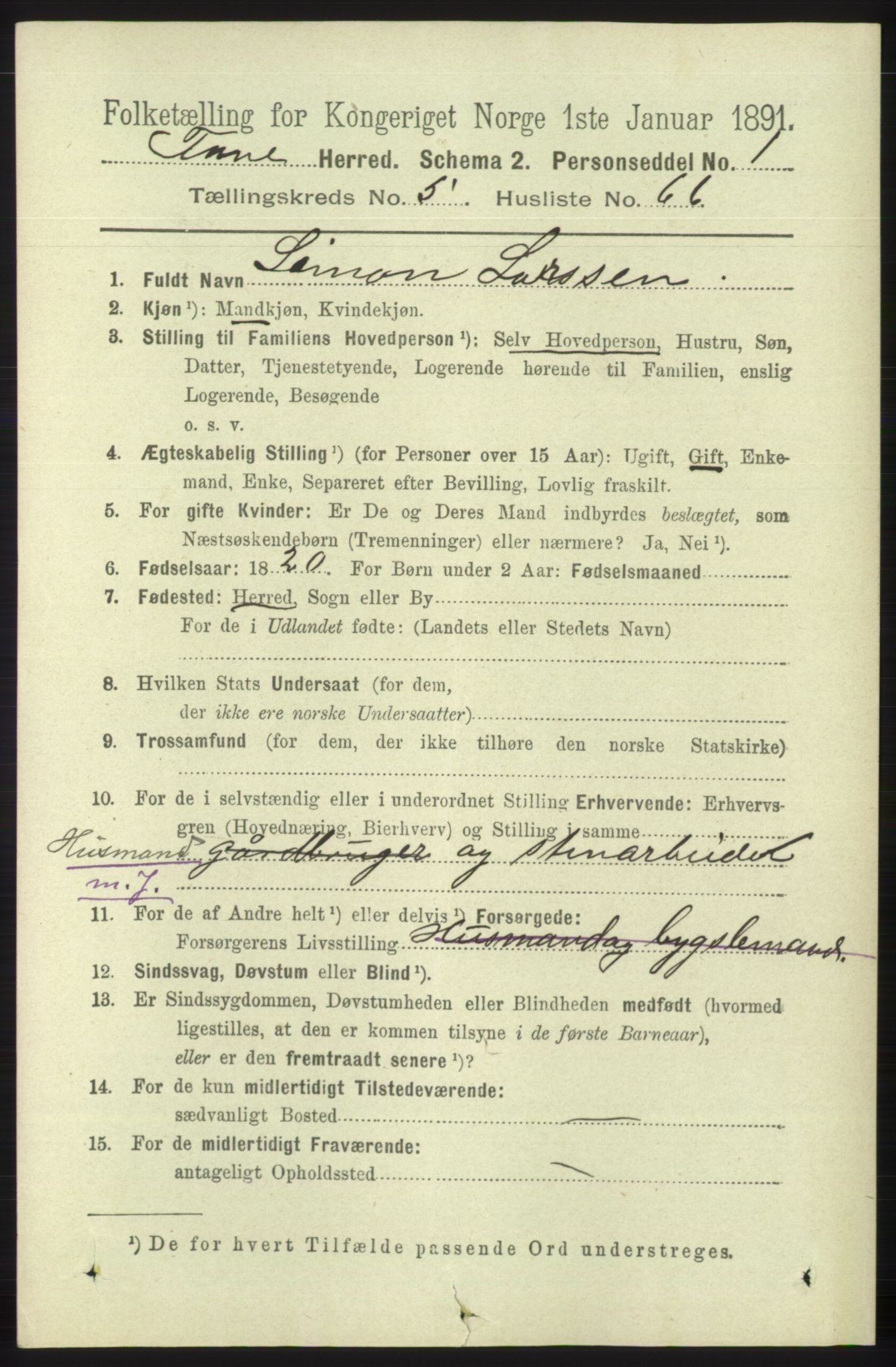 RA, 1891 census for 1249 Fana, 1891, p. 2505