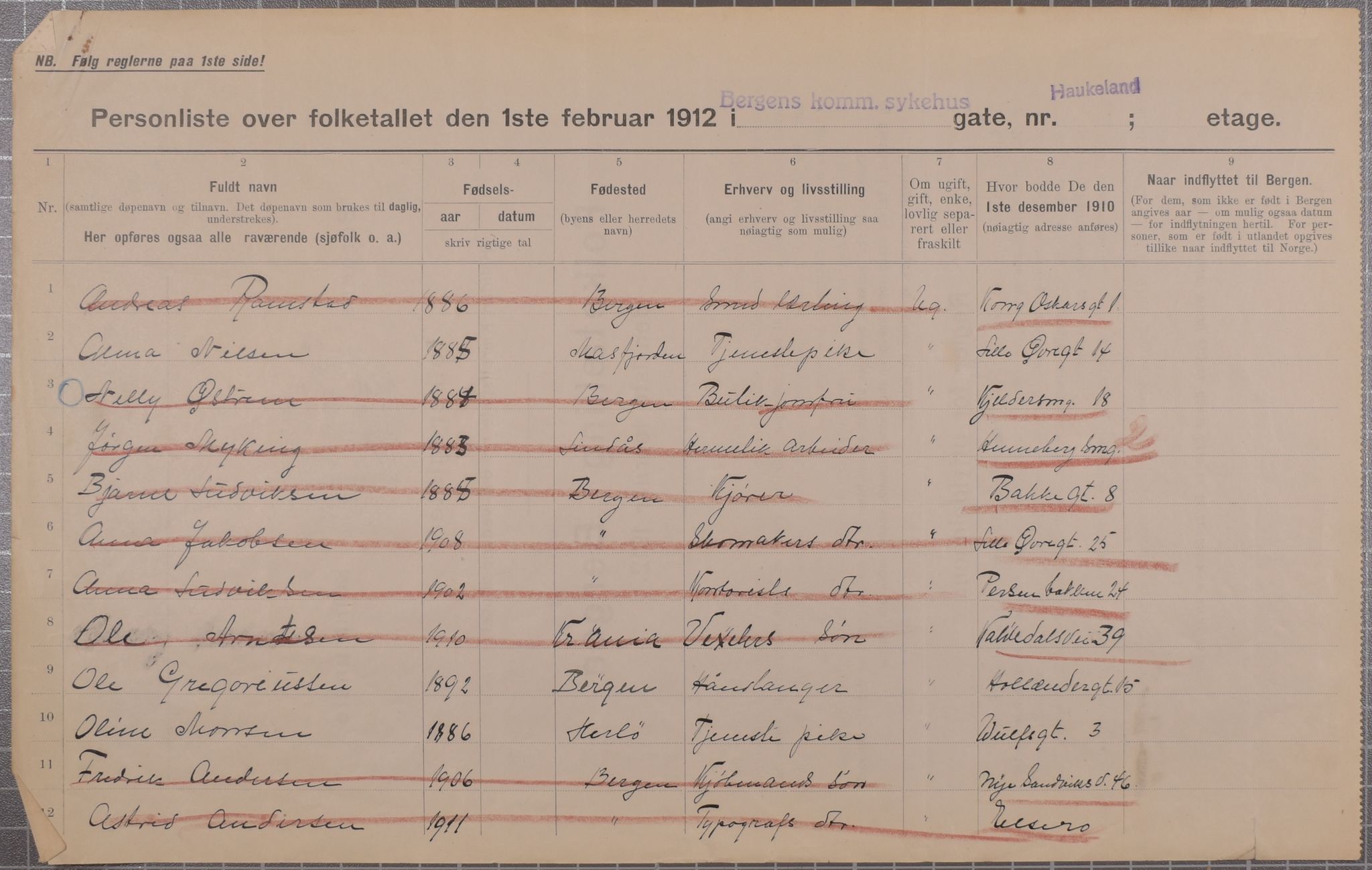 SAB, Municipal Census 1912 for Bergen, 1912, p. 1899