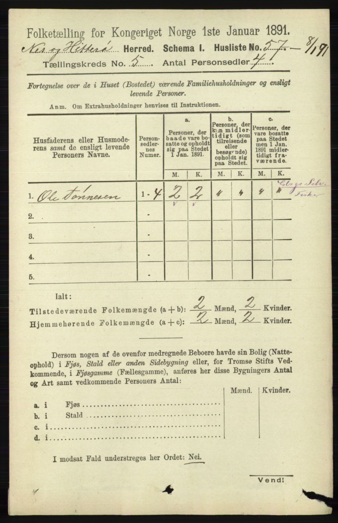 RA, 1891 census for 1043 Hidra og Nes, 1891, p. 1851