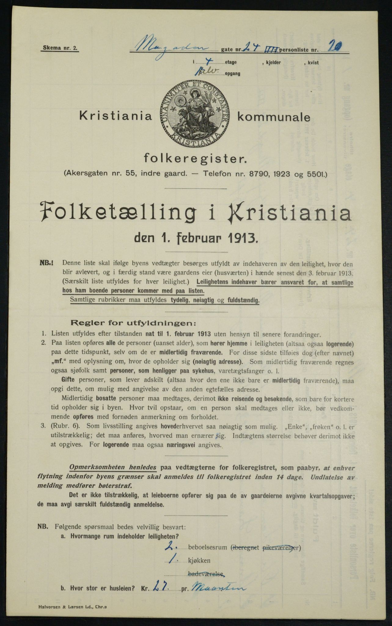 OBA, Municipal Census 1913 for Kristiania, 1913, p. 65518