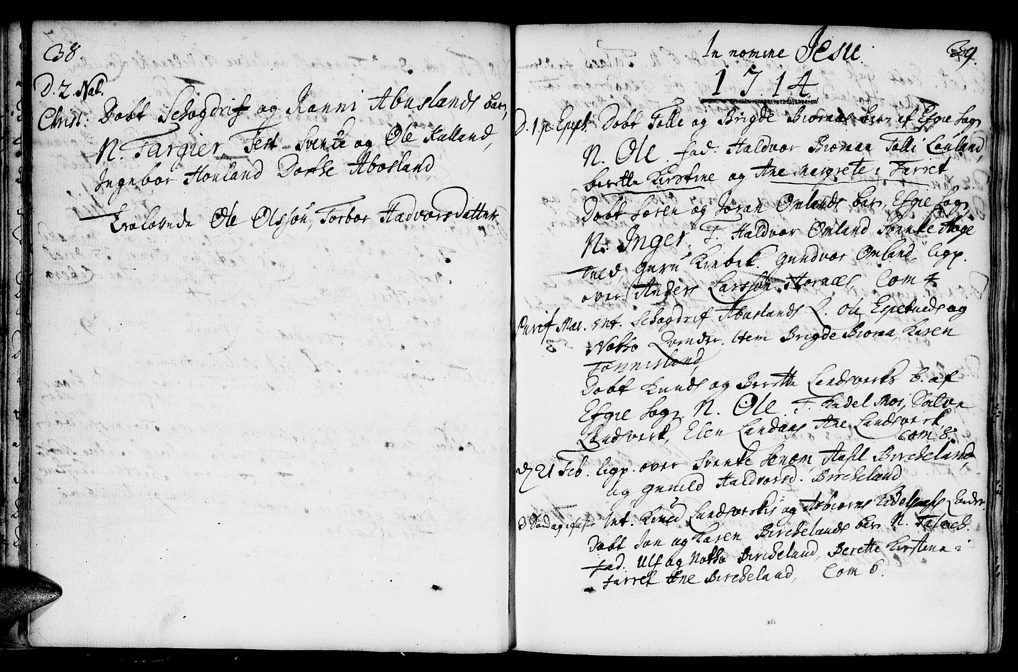 Evje sokneprestkontor, AV/SAK-1111-0008/F/Fa/Fab/L0001: Parish register (official) no. A 1, 1704-1764, p. 38-39