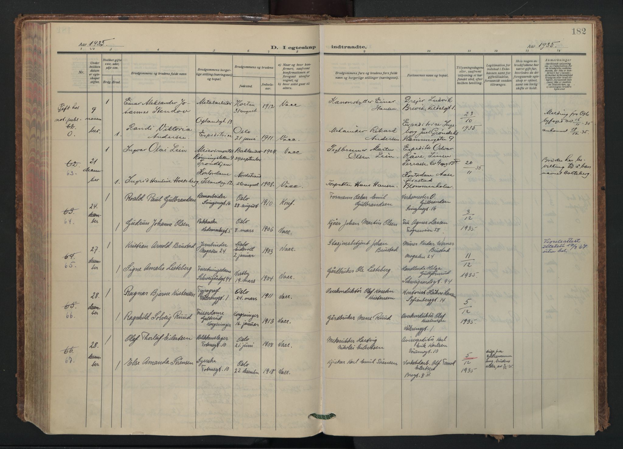 Vålerengen prestekontor Kirkebøker, AV/SAO-A-10878/F/Fa/L0005: Parish register (official) no. 5, 1924-1936, p. 182