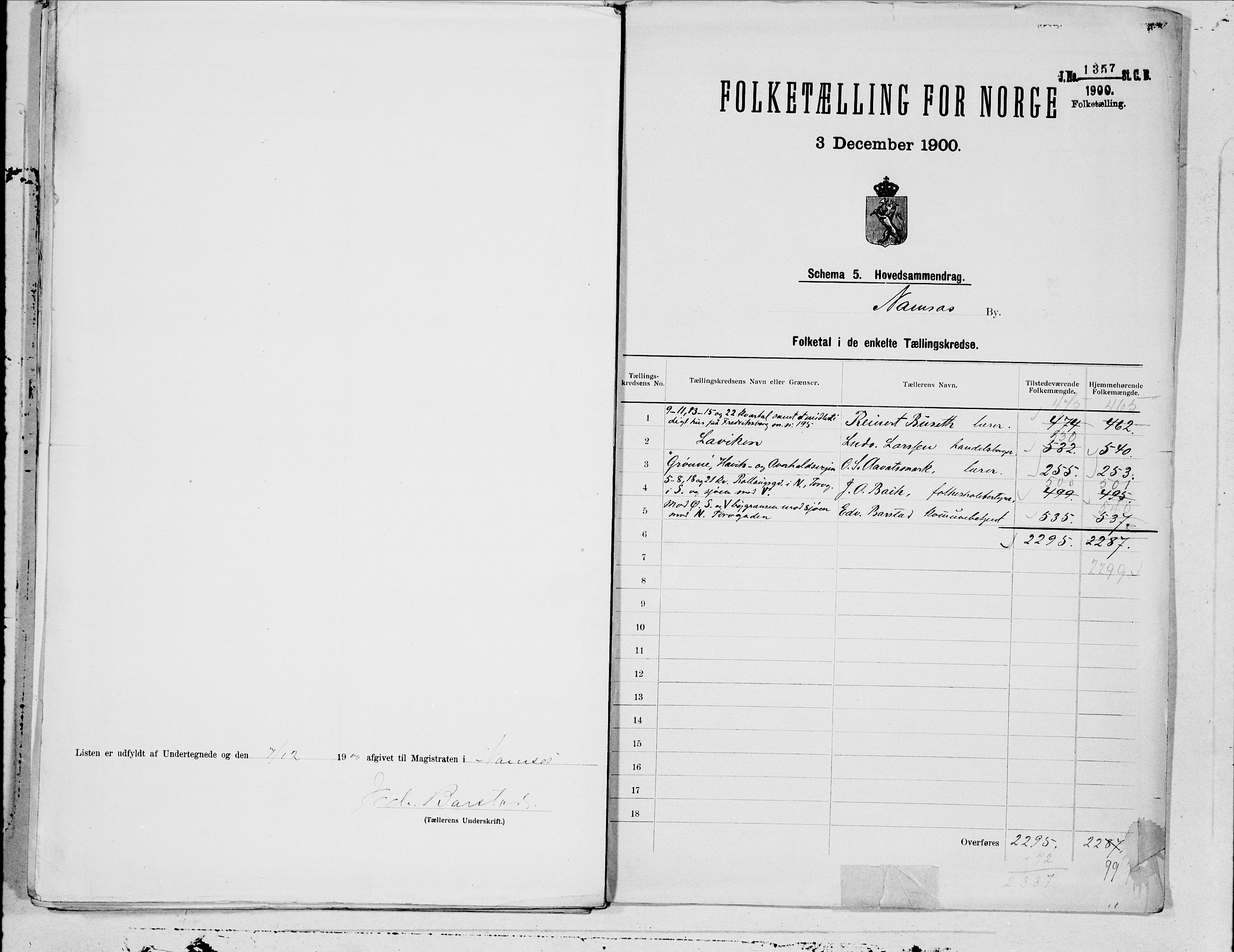 SAT, 1900 census for Namsos, 1900, p. 12