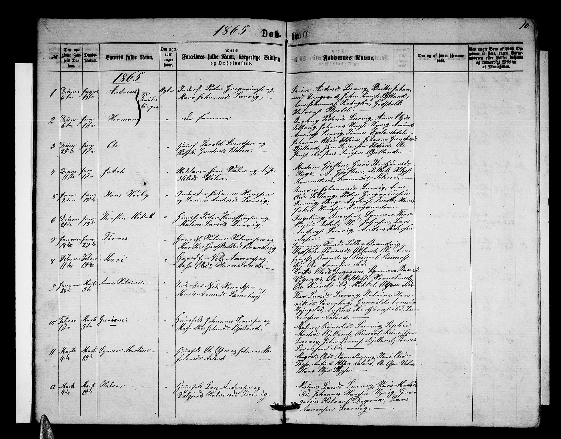 Stord sokneprestembete, SAB/A-78201/H/Hab: Parish register (copy) no. A 1, 1864-1878, p. 10