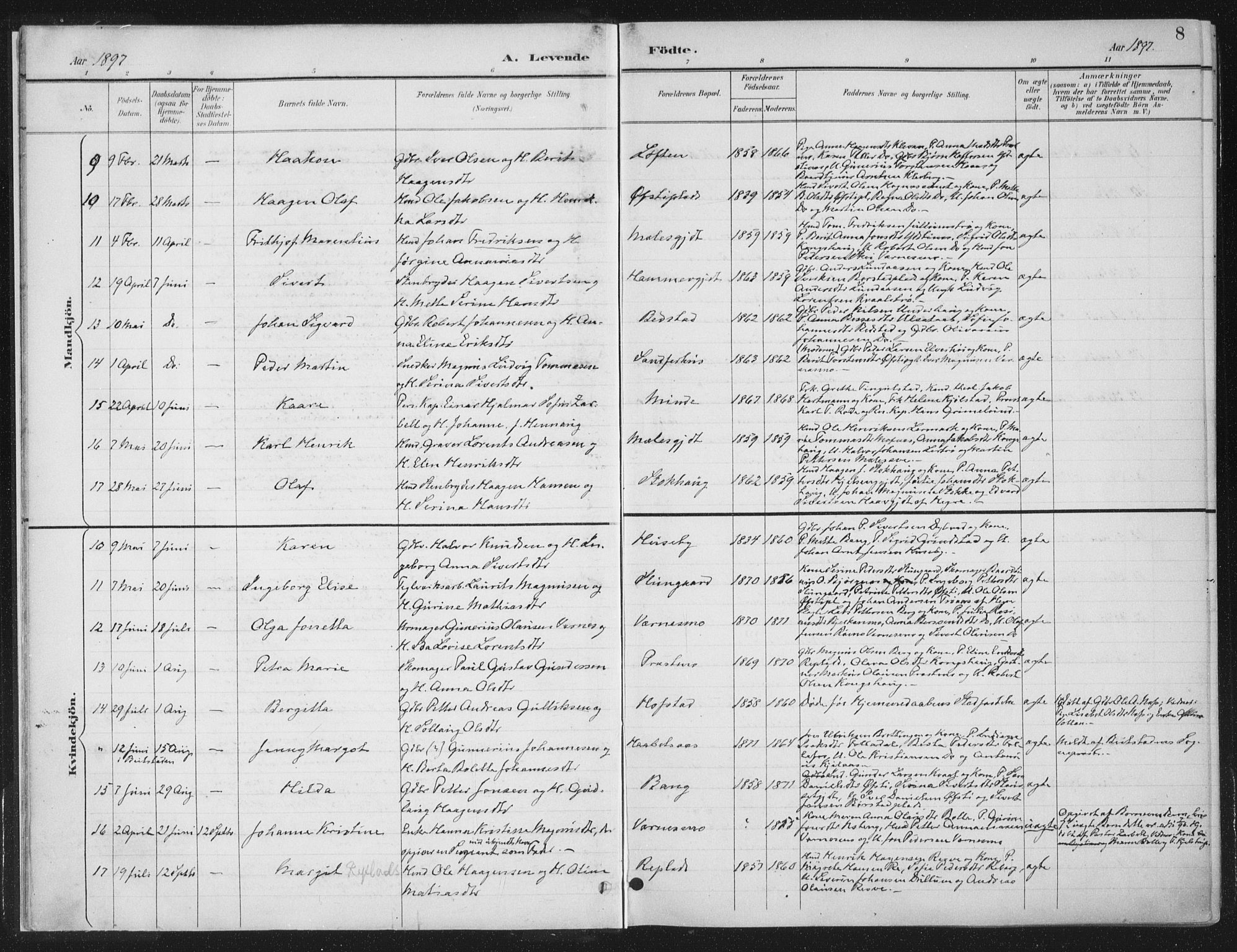 Ministerialprotokoller, klokkerbøker og fødselsregistre - Nord-Trøndelag, SAT/A-1458/709/L0082: Parish register (official) no. 709A22, 1896-1916, p. 8