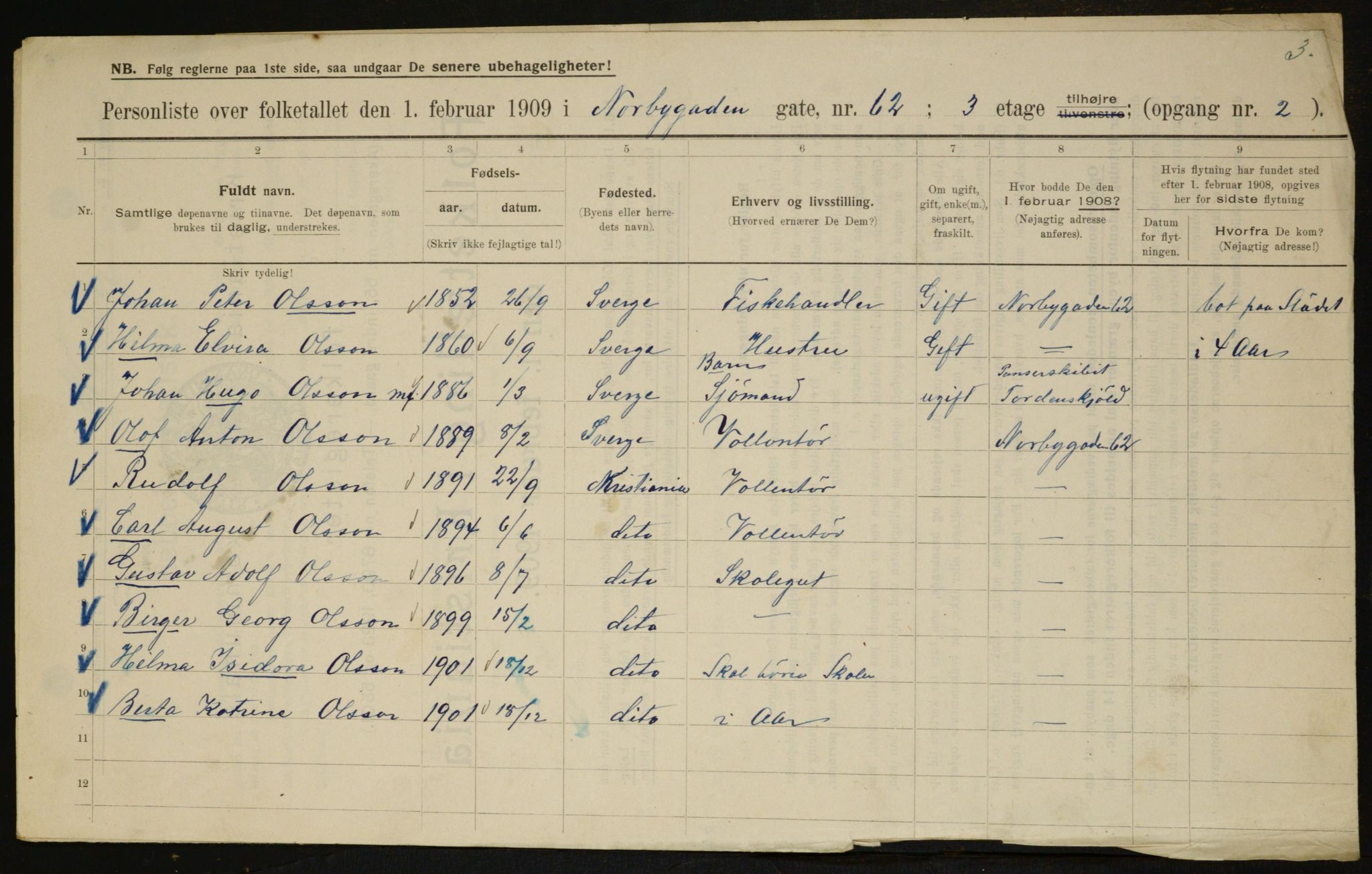 OBA, Municipal Census 1909 for Kristiania, 1909, p. 65323