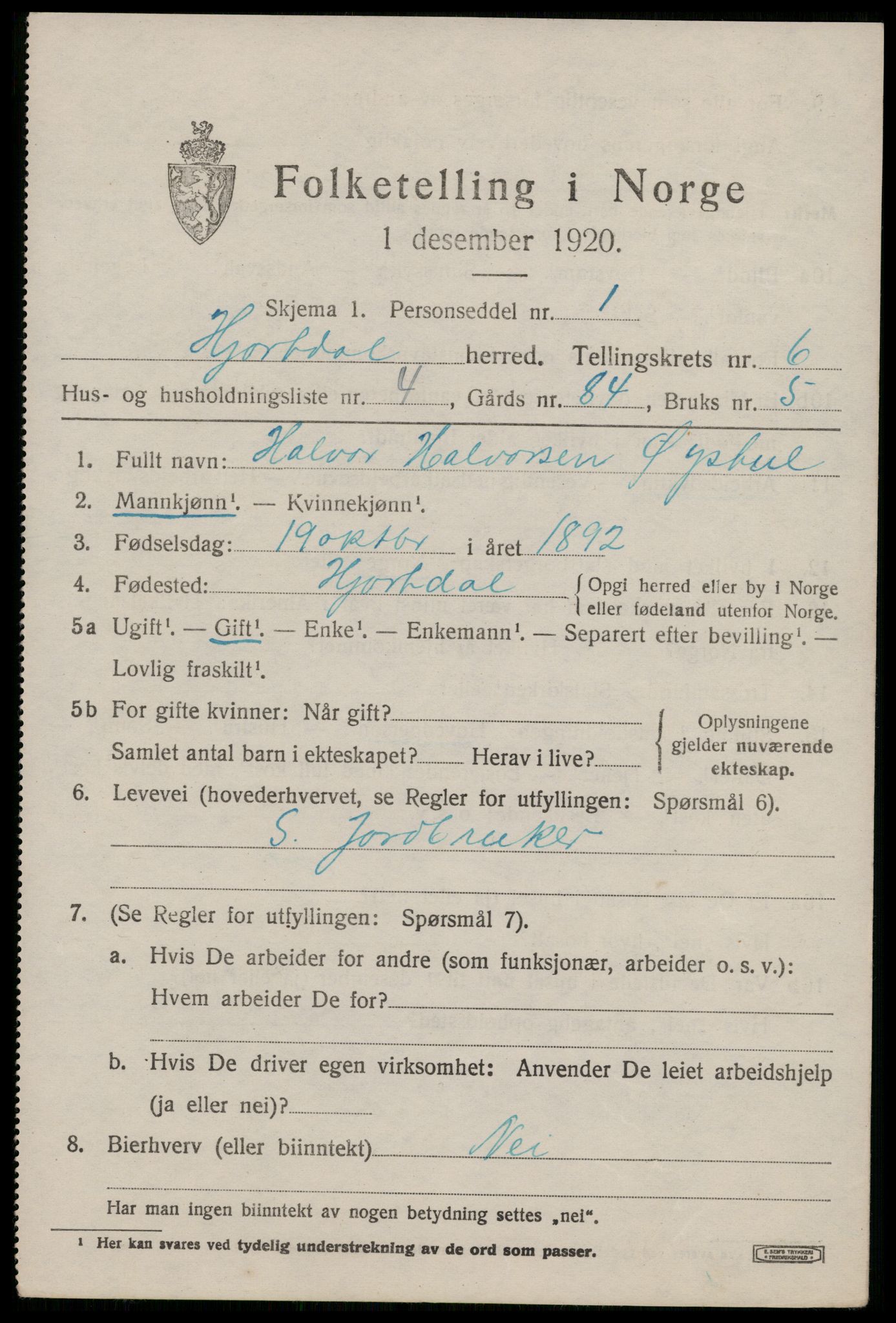 SAKO, 1920 census for Hjartdal, 1920, p. 4048
