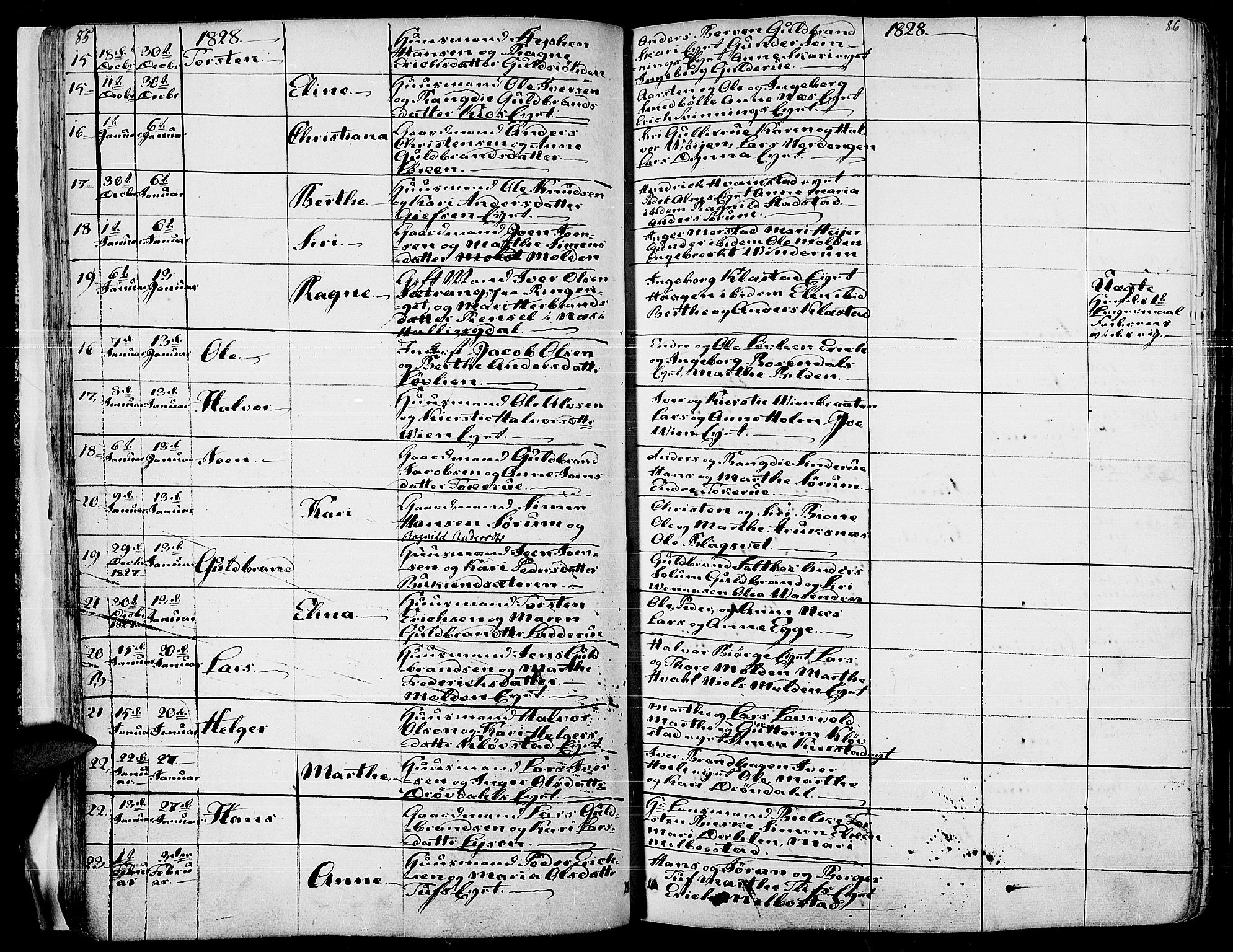 Gran prestekontor, SAH/PREST-112/H/Ha/Haa/L0010: Parish register (official) no. 10, 1824-1842, p. 85-86
