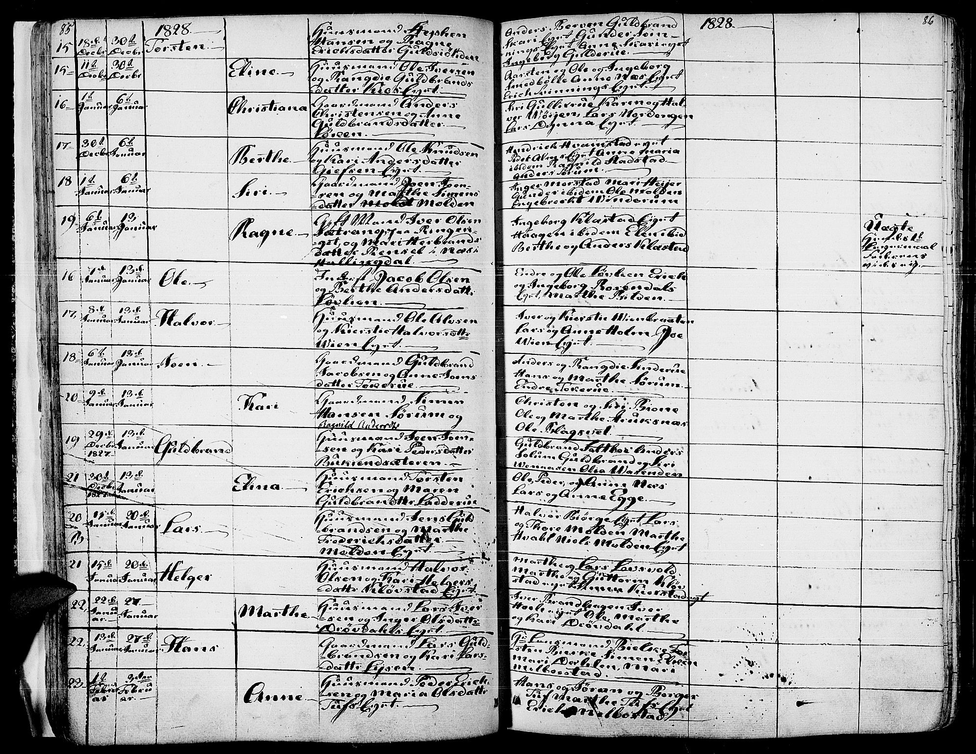 Gran prestekontor, AV/SAH-PREST-112/H/Ha/Haa/L0010: Parish register (official) no. 10, 1824-1842, p. 85-86