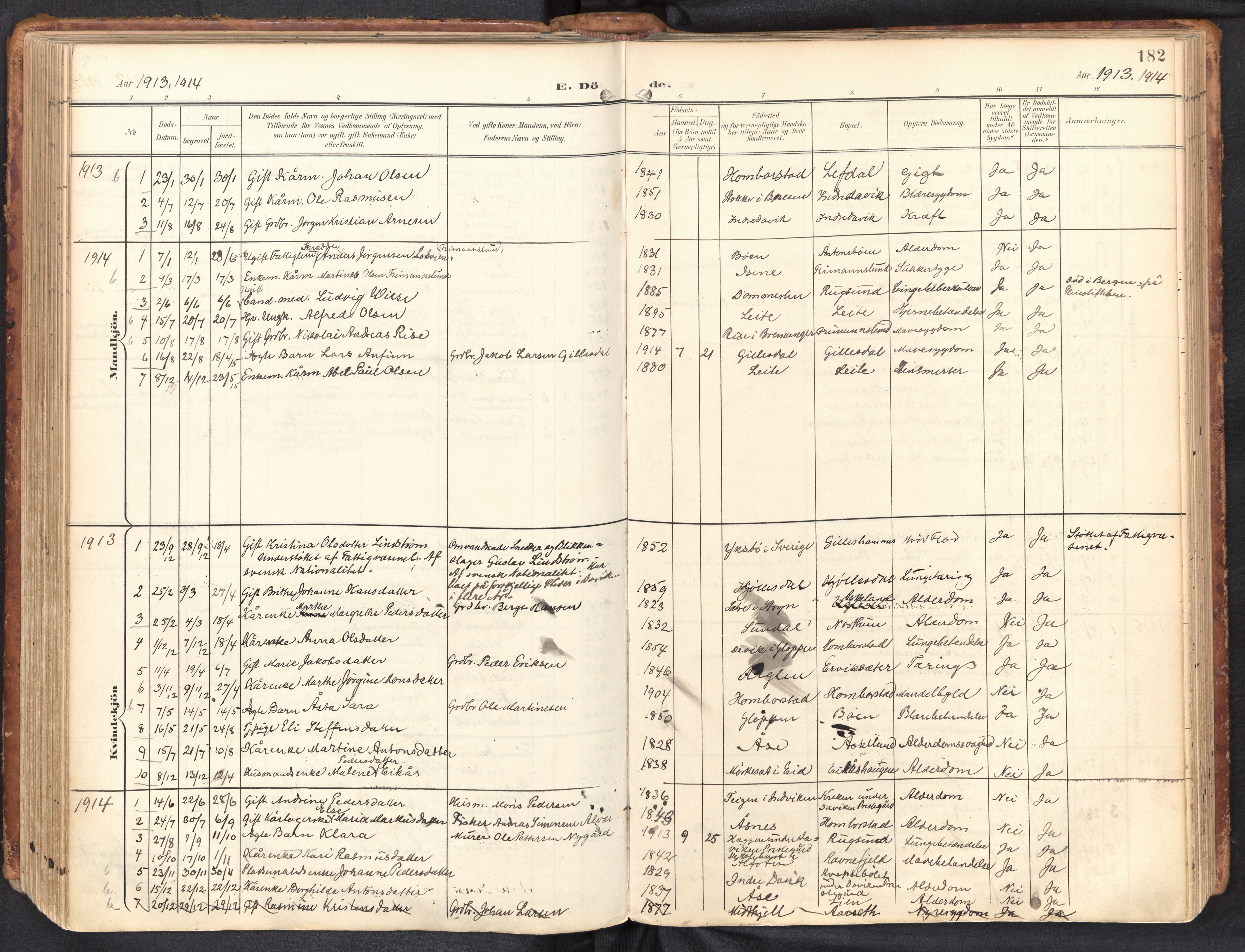 Davik sokneprestembete, SAB/A-79701/H/Haa/Haab/L0002: Parish register (official) no. B 2, 1901-1934, p. 182