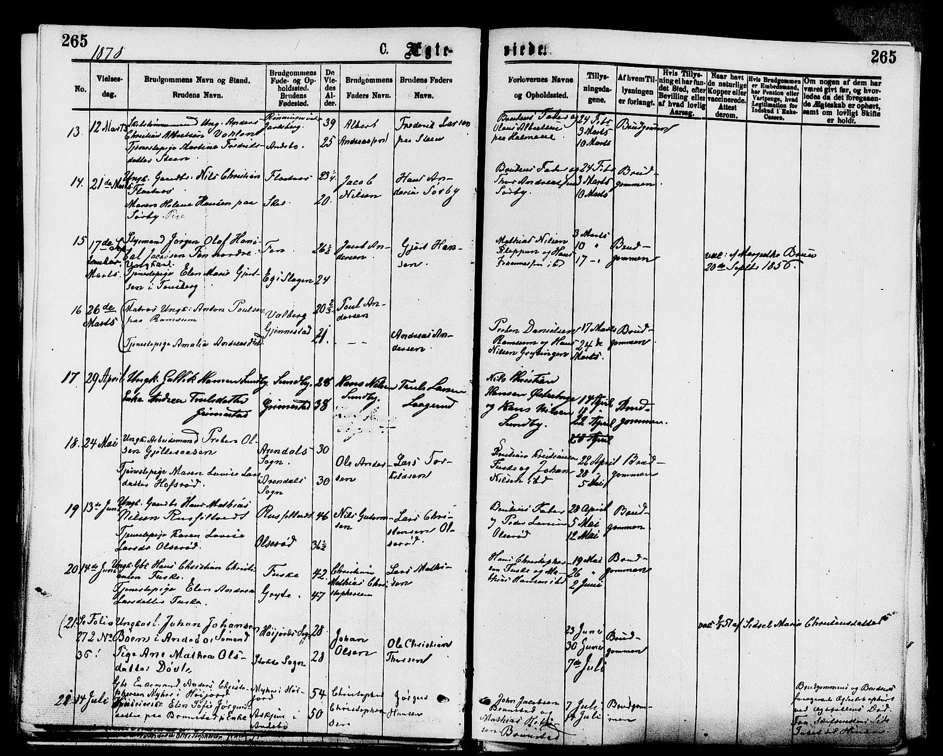 Stokke kirkebøker, AV/SAKO-A-320/F/Fa/L0009: Parish register (official) no. I 9, 1872-1883, p. 265