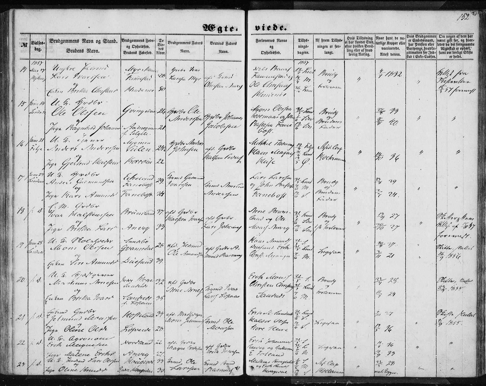 Lindås Sokneprestembete, AV/SAB-A-76701/H/Haa/Haaa/L0013: Parish register (official) no. A 13, 1848-1862, p. 152