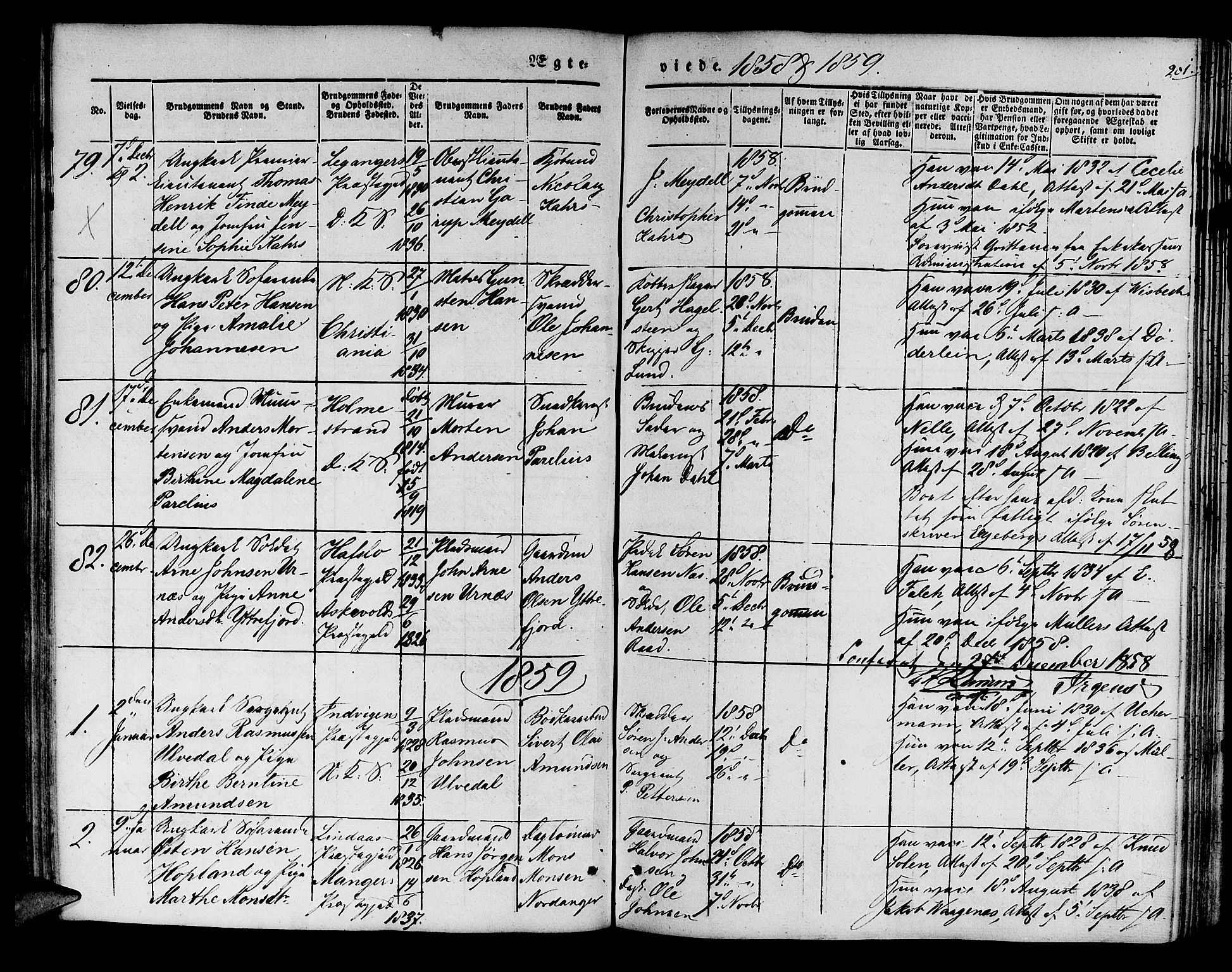 Korskirken sokneprestembete, SAB/A-76101/H/Hab: Parish register (copy) no. D 1, 1840-1867, p. 201