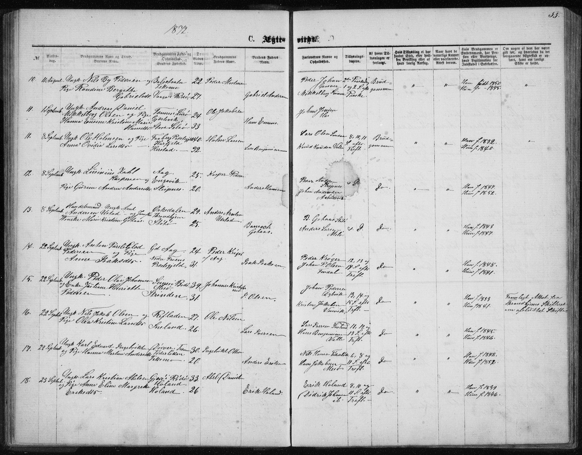 Ministerialprotokoller, klokkerbøker og fødselsregistre - Nordland, AV/SAT-A-1459/843/L0635: Parish register (copy) no. 843C04, 1872-1887, p. 55