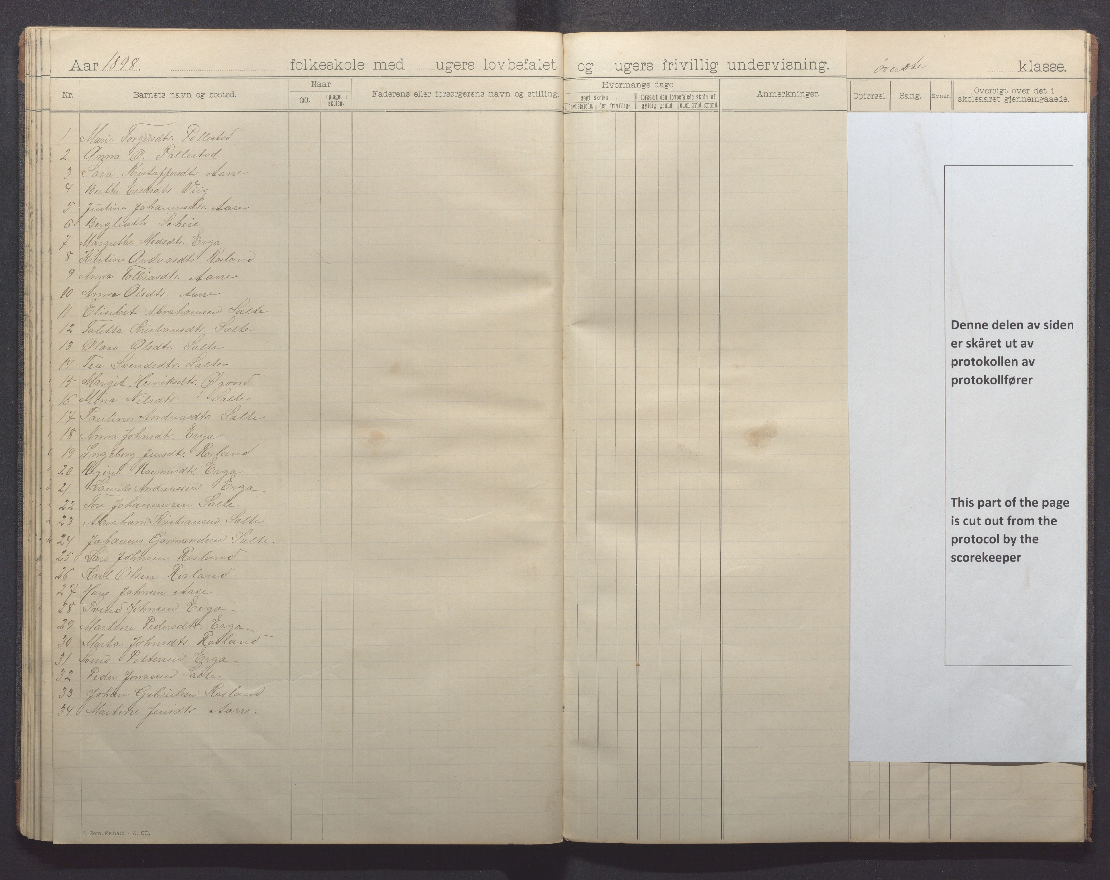 Klepp kommune - Pollestad skule, IKAR/K-100295/H/L0001: Skoleprotokoll, 1892-1898, p. 39