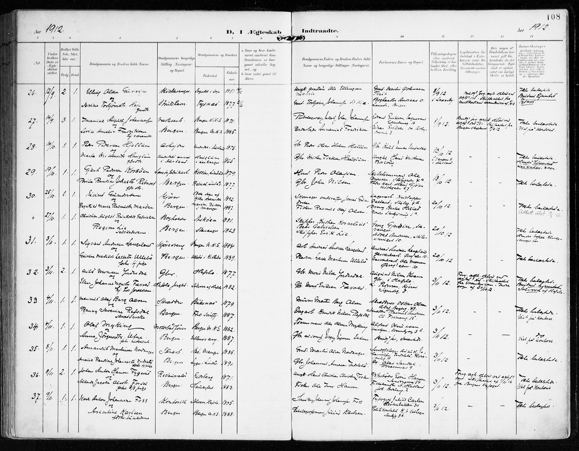 Mariakirken Sokneprestembete, AV/SAB-A-76901/H/Haa/L0014: Parish register (official) no. C 2, 1900-1916, p. 108