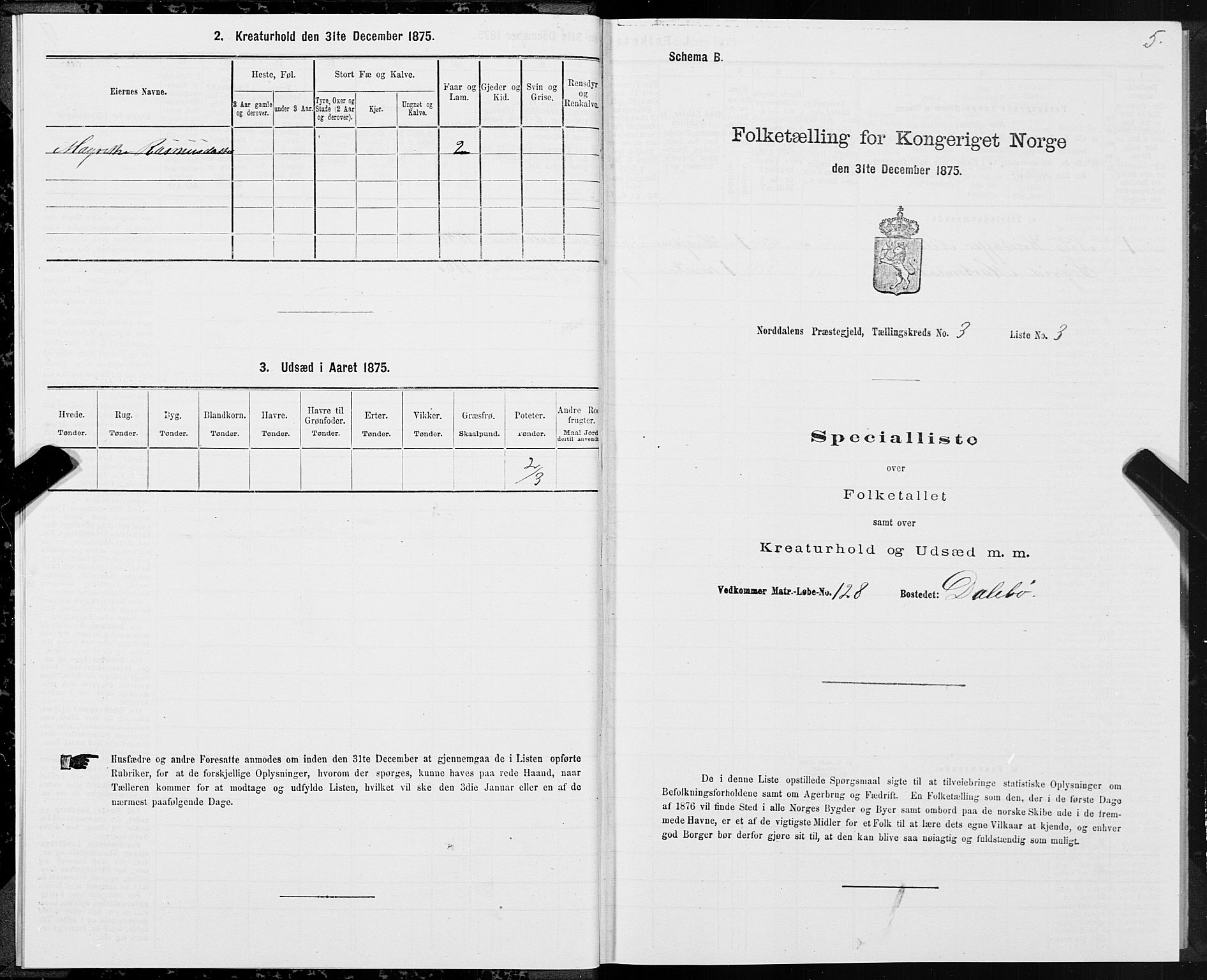 SAT, 1875 census for 1524P Norddal, 1875, p. 2005