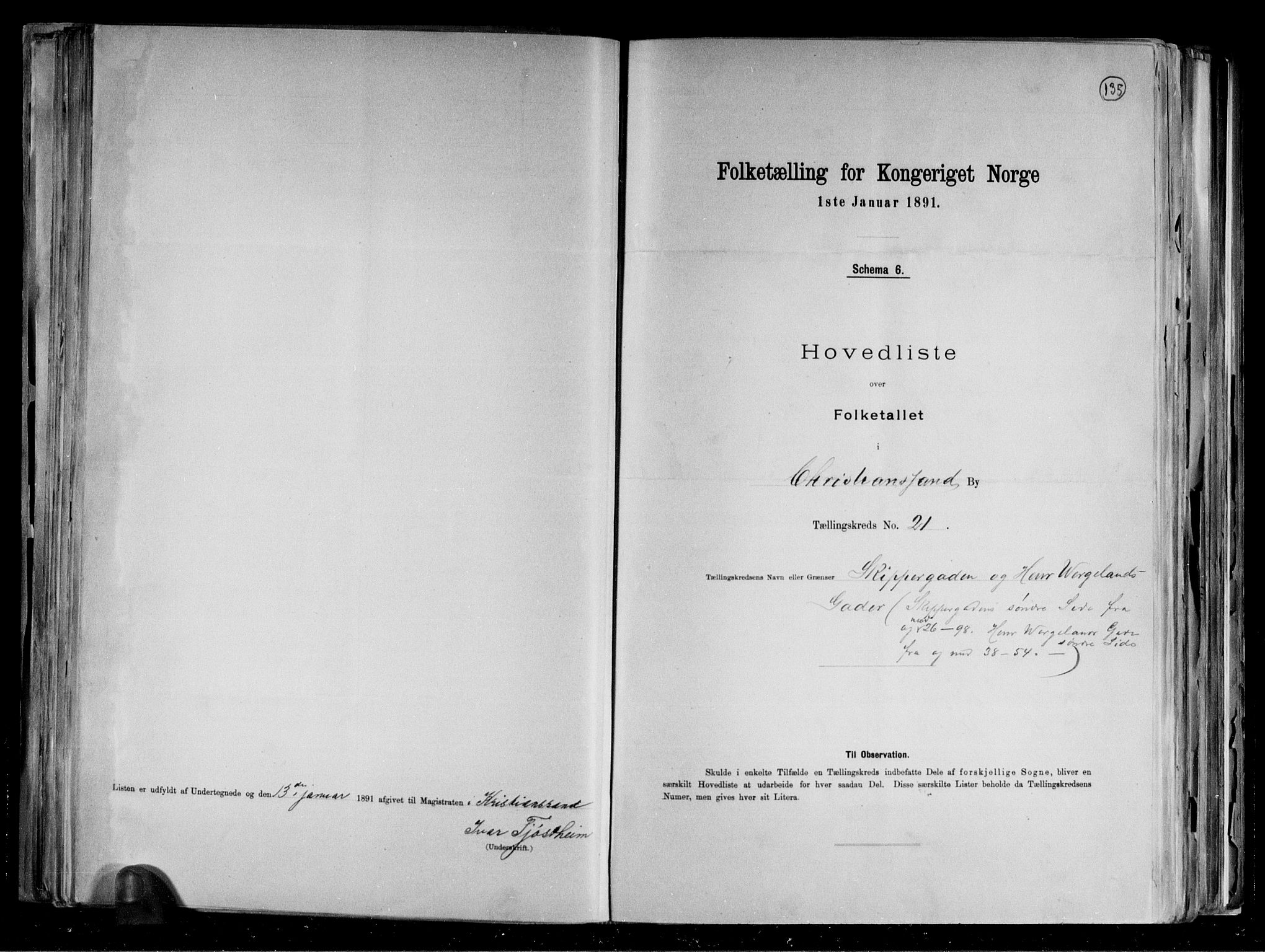 RA, 1891 census for 1001 Kristiansand, 1891, p. 45