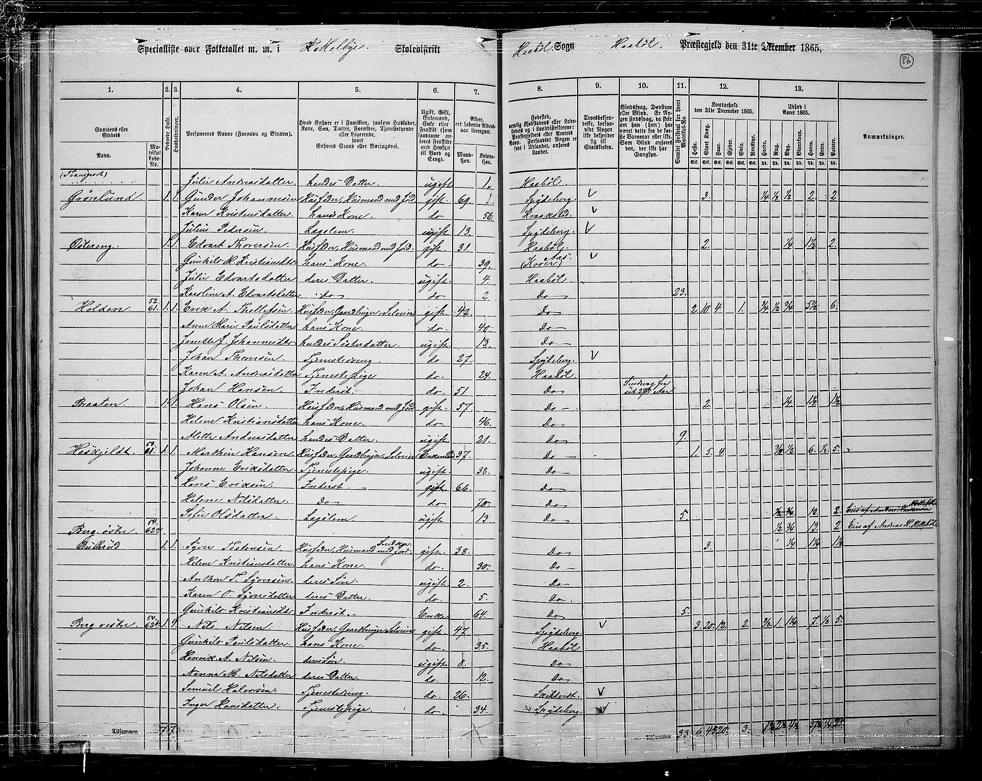 RA, 1865 census for Hobøl, 1865, p. 72