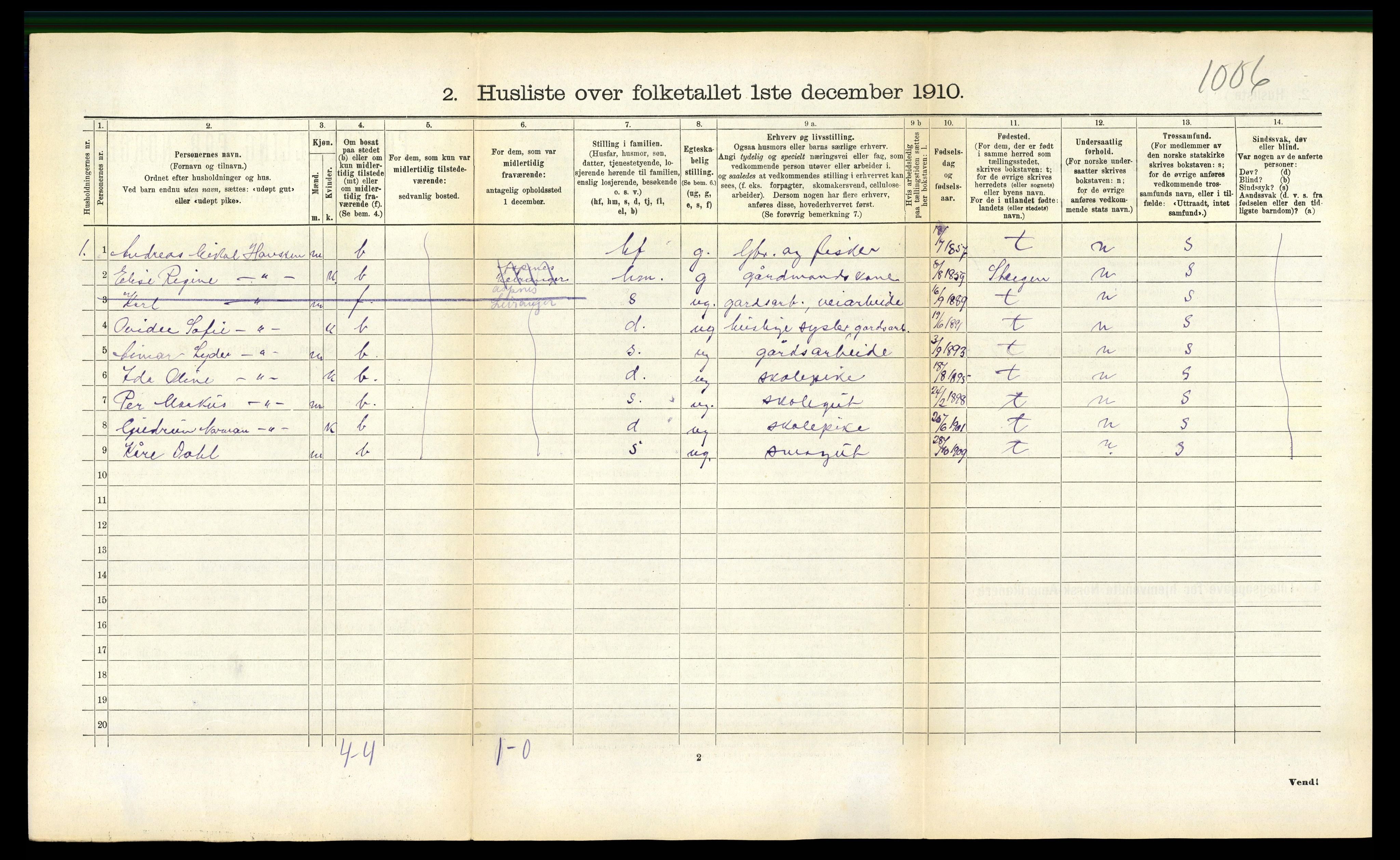 RA, 1910 census for Leiranger, 1910, p. 188