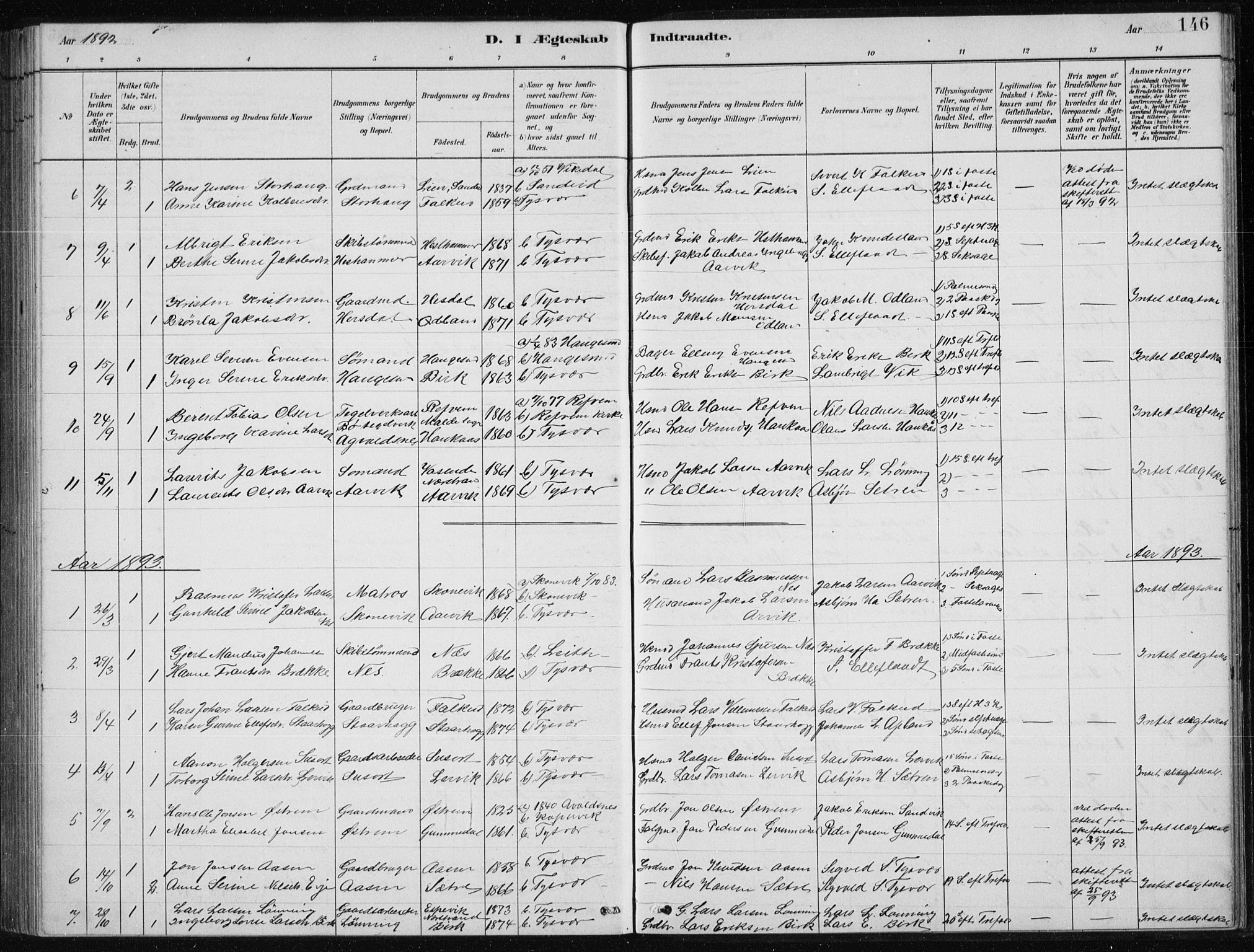 Tysvær sokneprestkontor, SAST/A -101864/H/Ha/Hab/L0004: Parish register (copy) no. B 4, 1883-1896, p. 146