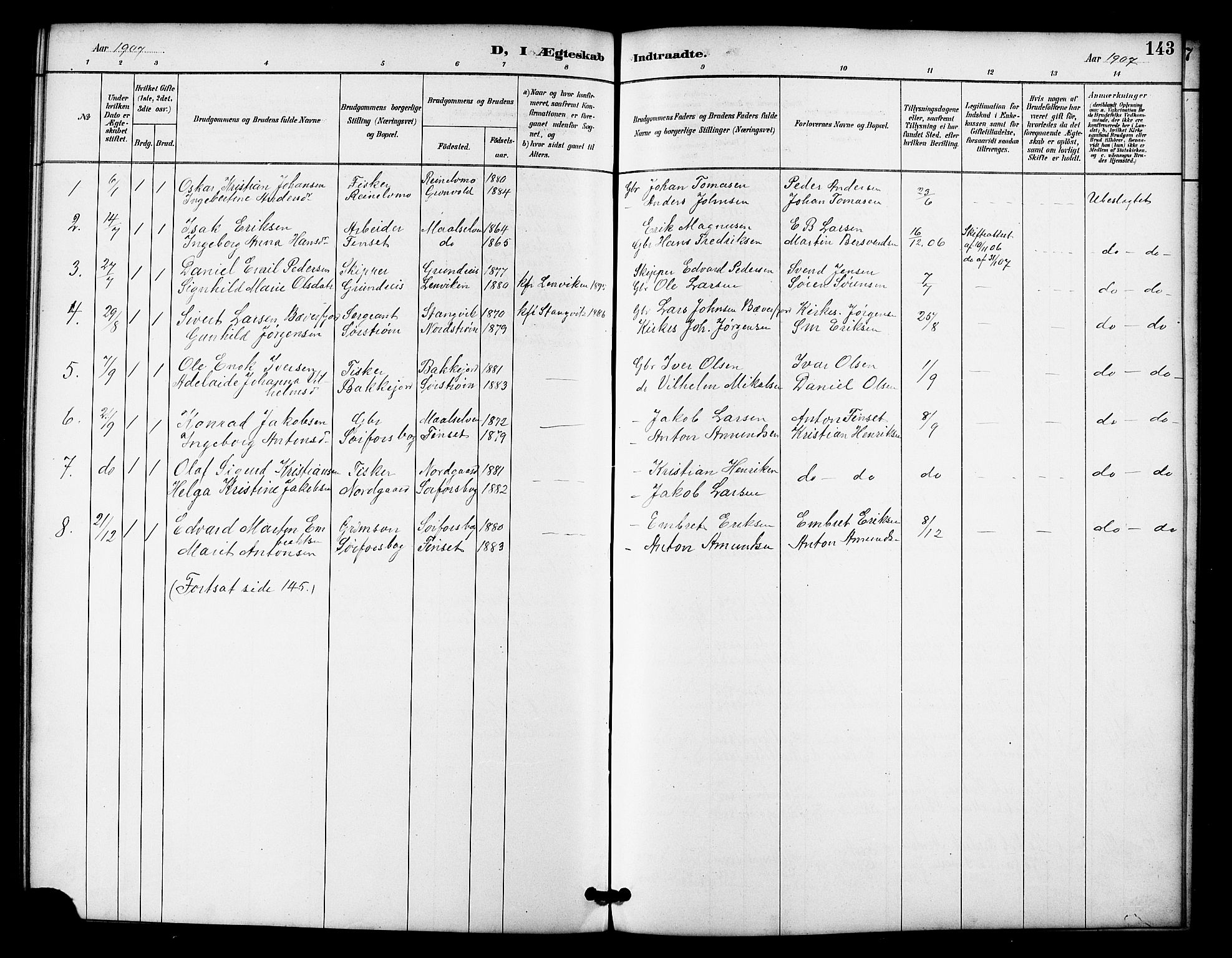 Tranøy sokneprestkontor, SATØ/S-1313/I/Ia/Iab/L0022klokker: Parish register (copy) no. 22, 1887-1912, p. 143