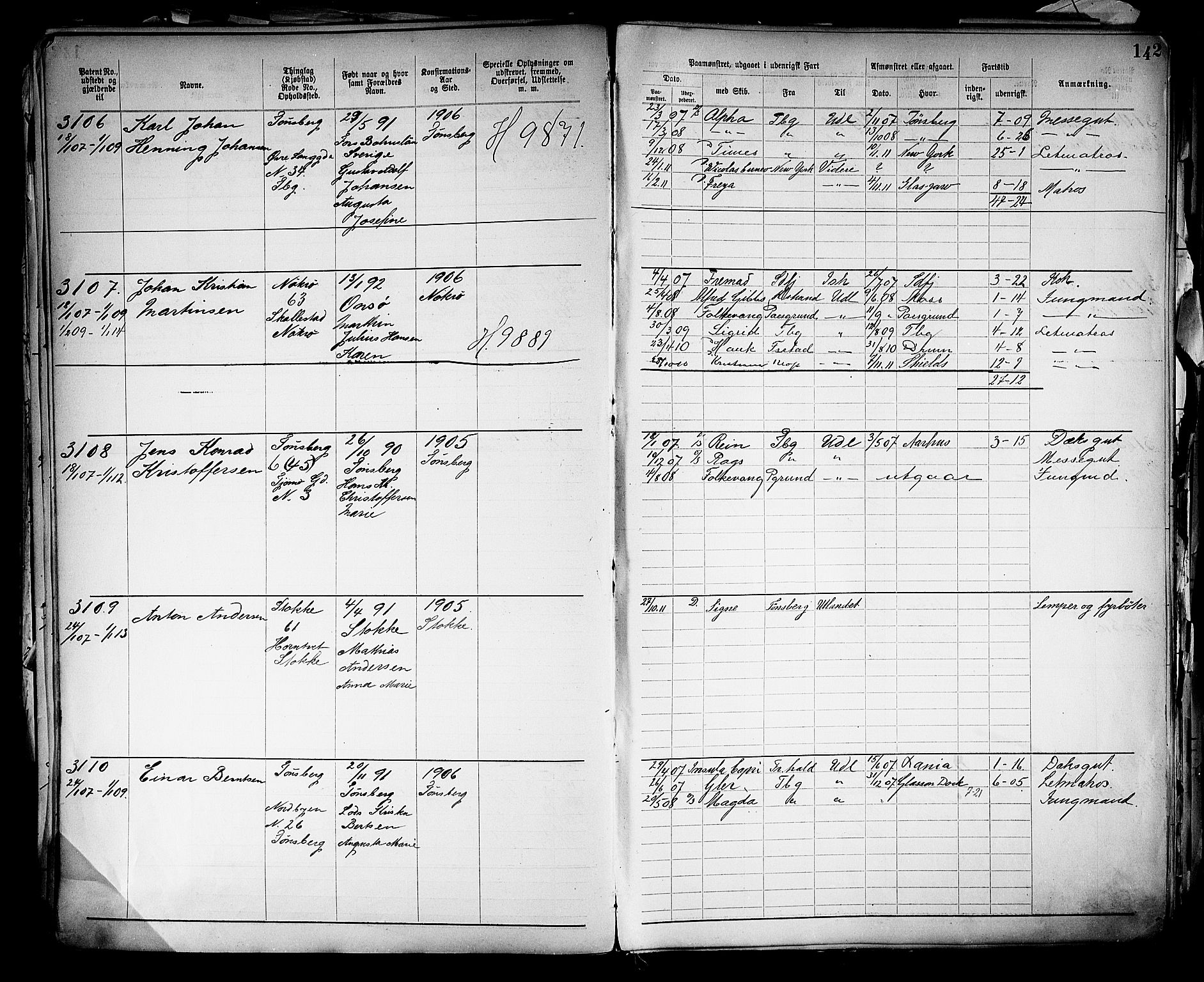 Tønsberg innrulleringskontor, SAKO/A-786/F/Fb/L0005: Annotasjonsrulle Patent nr. 2401-4080, 1904-1910, p. 146