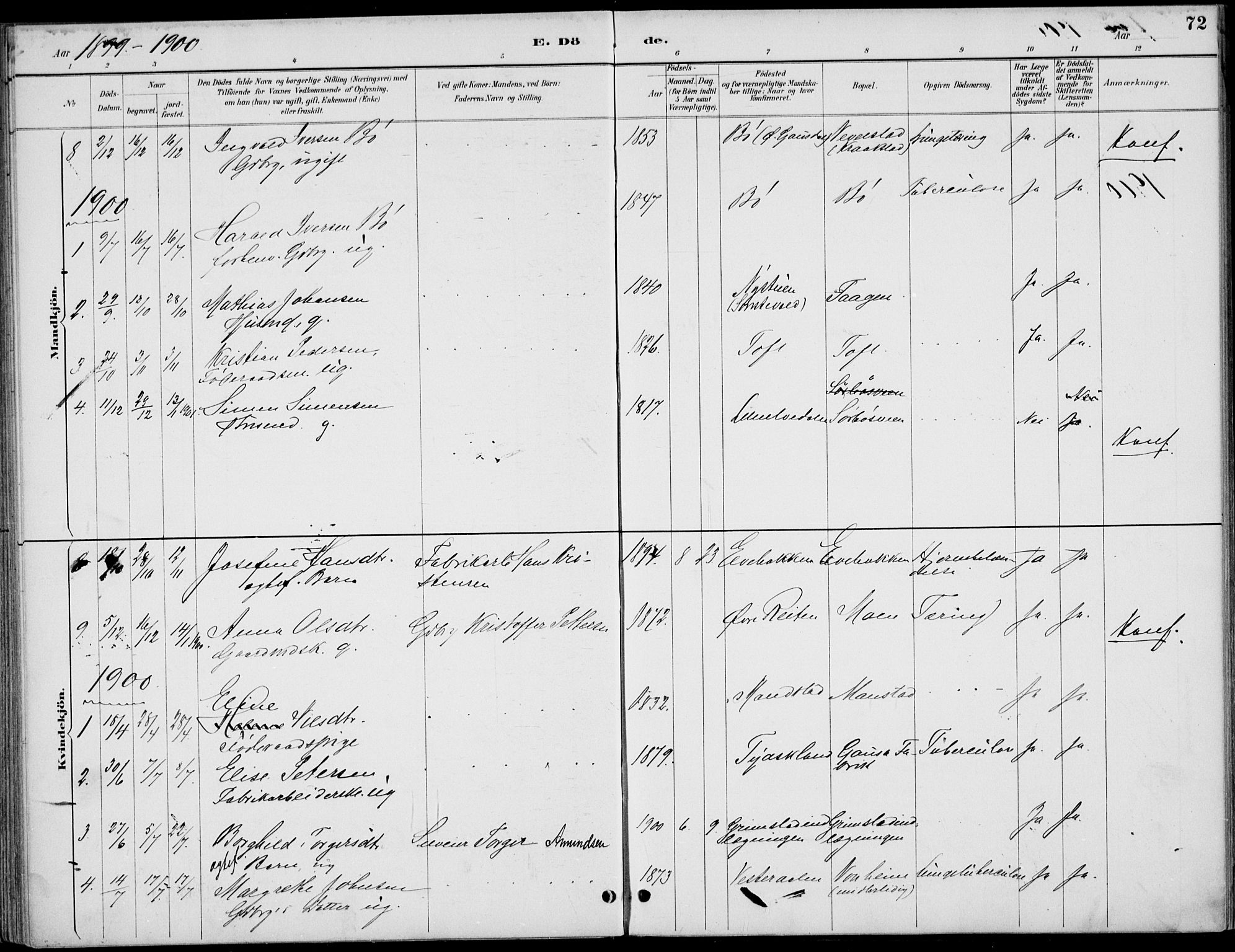 Østre Gausdal prestekontor, SAH/PREST-092/H/Ha/Haa/L0003: Parish register (official) no. 3, 1887-1901, p. 72