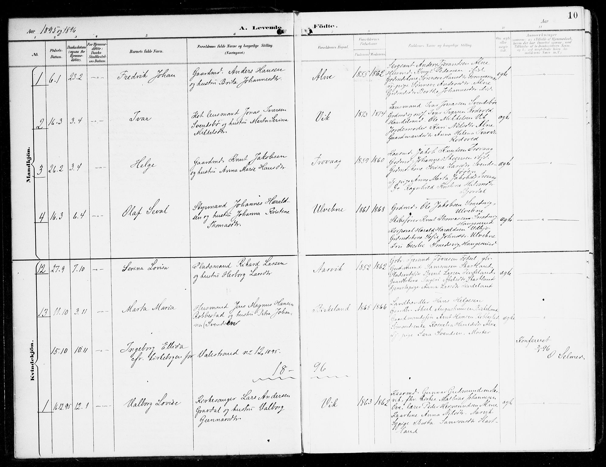 Sveio Sokneprestembete, AV/SAB-A-78501/H/Haa: Parish register (official) no. D 2, 1894-1916, p. 10