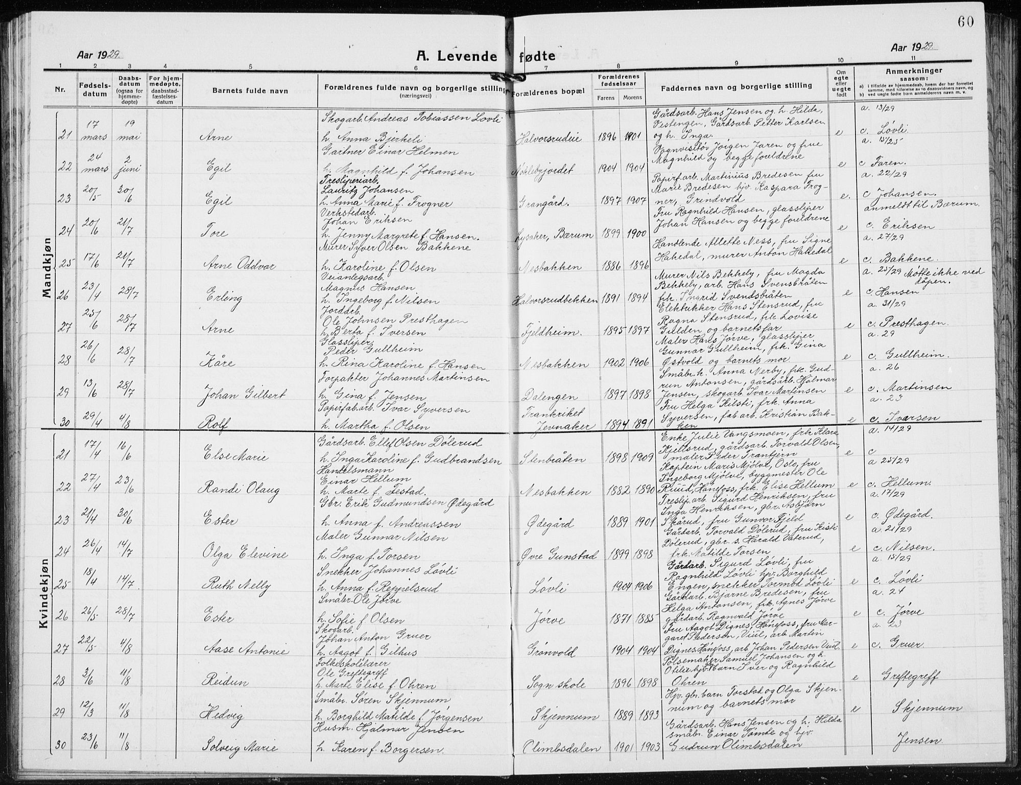 Jevnaker prestekontor, SAH/PREST-116/H/Ha/Hab/L0005: Parish register (copy) no. 5, 1919-1934, p. 60