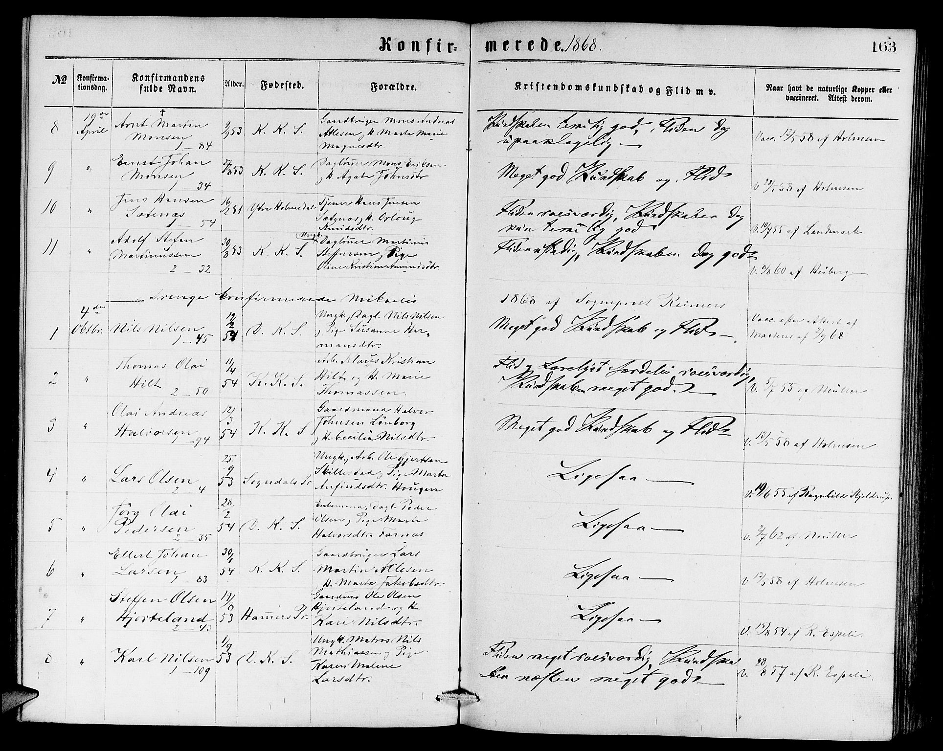 Sandviken Sokneprestembete, AV/SAB-A-77601/H/Hb: Parish register (copy) no. A 1, 1867-1879, p. 163