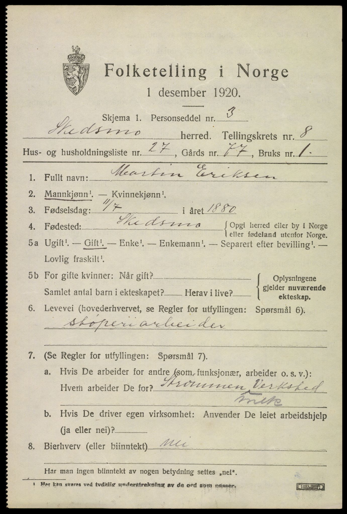 SAO, 1920 census for Skedsmo, 1920, p. 9293