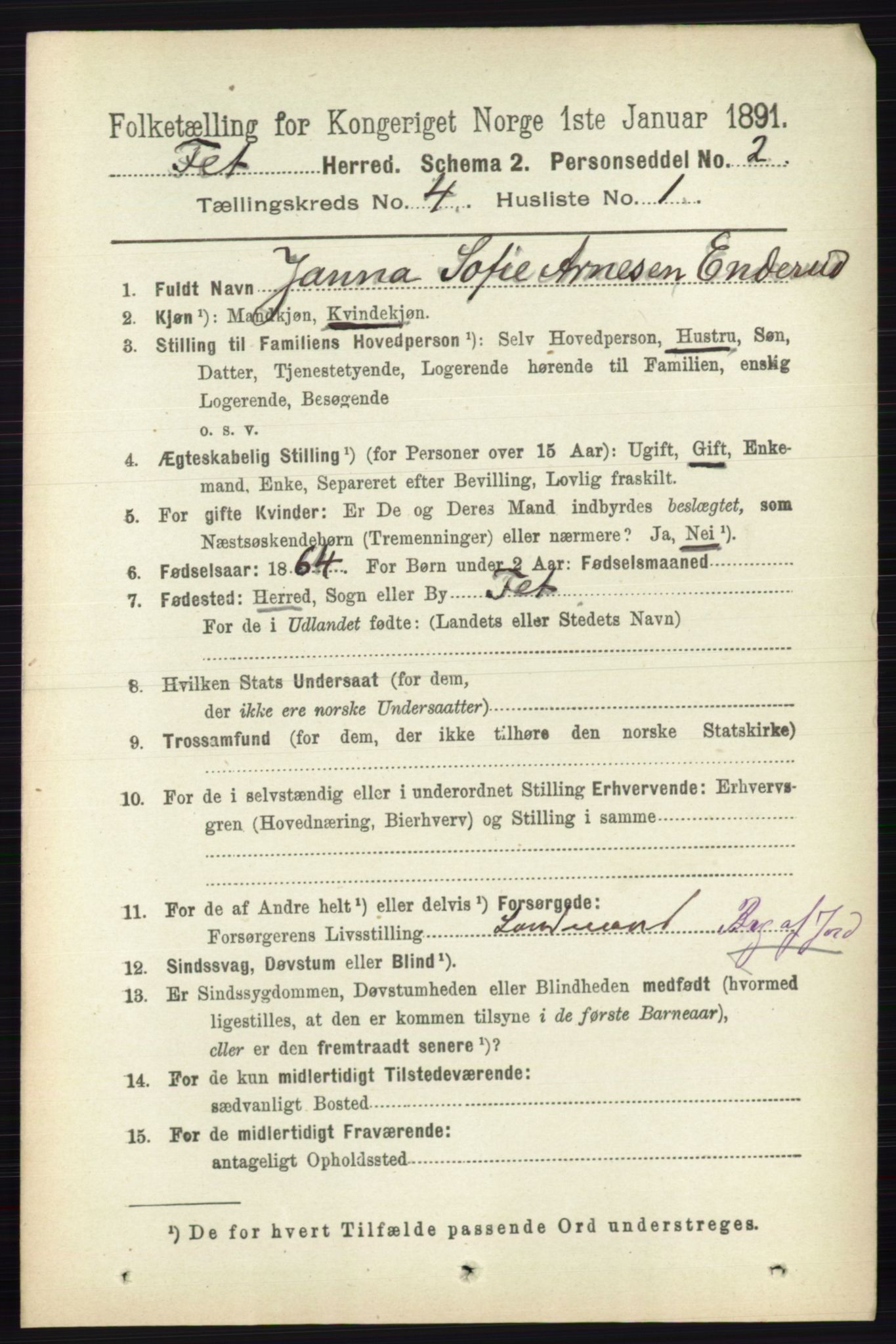 RA, 1891 census for 0227 Fet, 1891, p. 1277