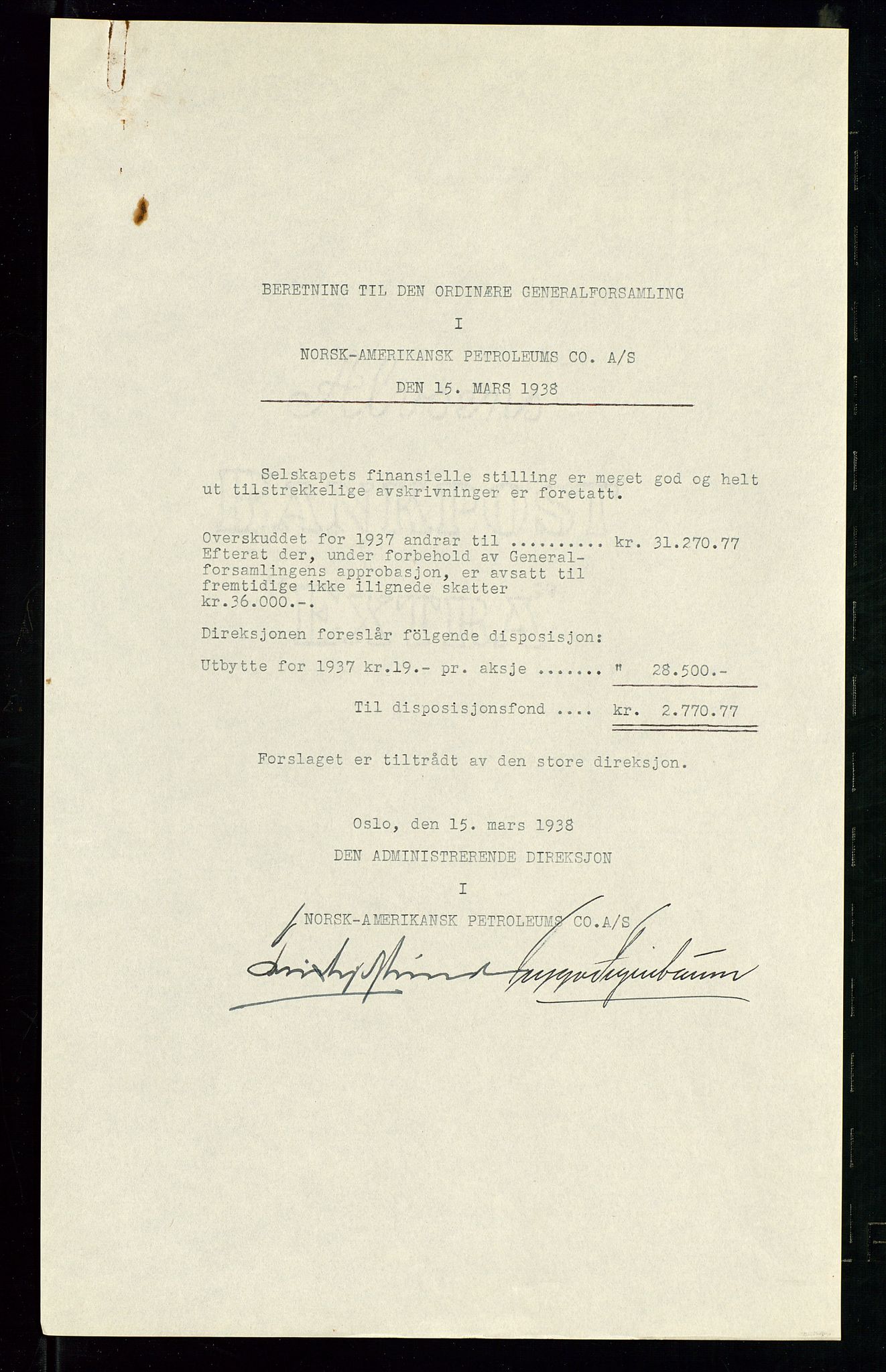 PA 1533 - A/S Vestlandske Petroleumscompani, AV/SAST-A-101953/A/Aa/L0001/0005: Generalforsamlinger og styreprotokoller / Ordinær generalforsamling i Vestlandske Petroleums co. 20.03.1934. Ordinære generalforsamlinger i Vestlandske Petroleums co., Norsk Amerikansk Mineralolje co. (Namco), Norsk Amerikansk Petroleums co. (Napco) 1938, 1934-1938, p. 62