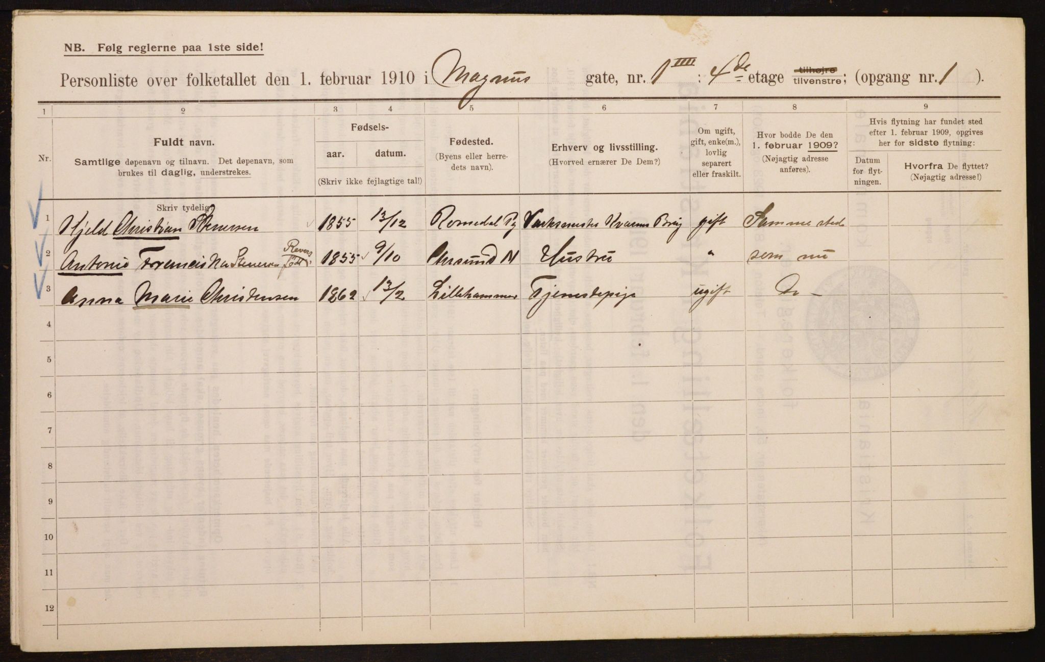 OBA, Municipal Census 1910 for Kristiania, 1910, p. 57218