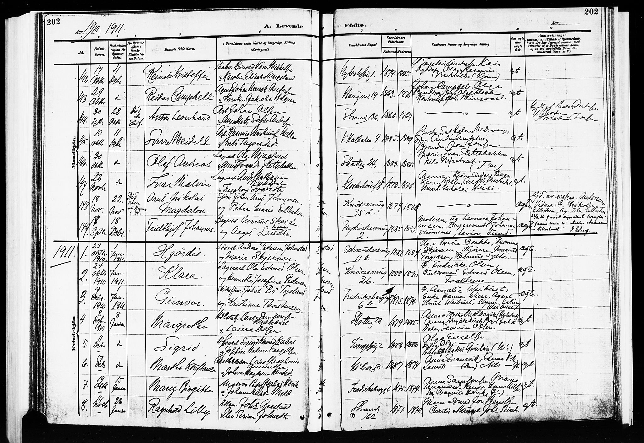 Nykirken Sokneprestembete, SAB/A-77101/H/Hab: Parish register (copy) no. B 6, 1909-1916, p. 202