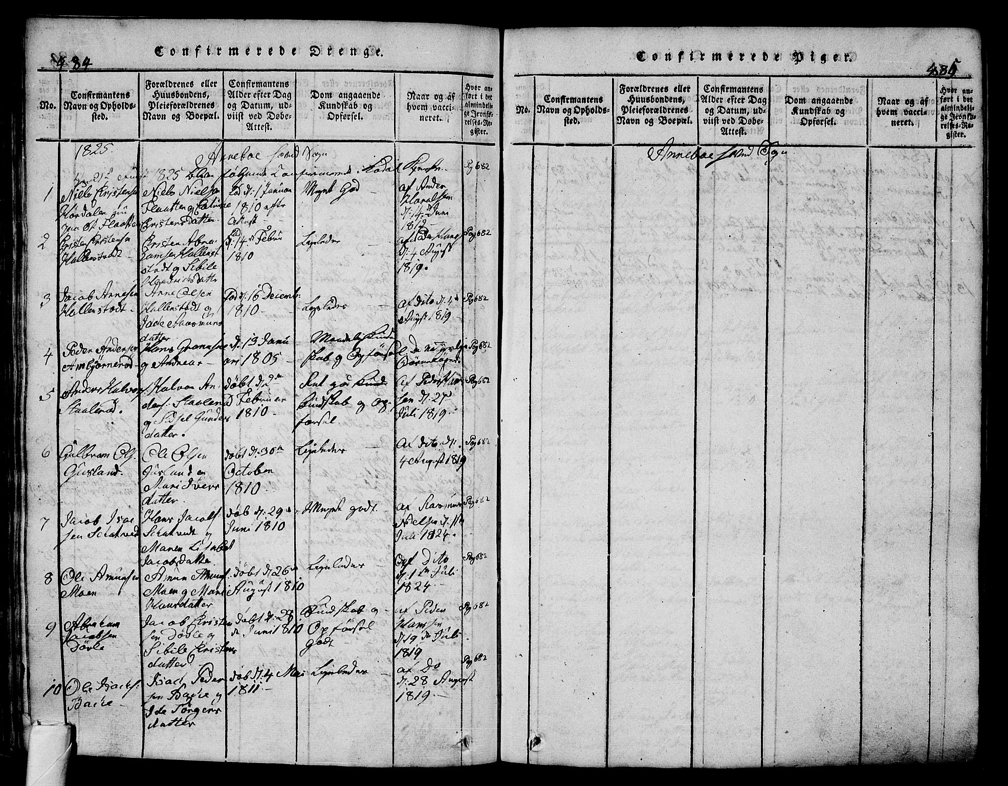 Andebu kirkebøker, AV/SAKO-A-336/G/Ga/L0002: Parish register (copy) no. I 2 /1, 1823-1832, p. 484-485